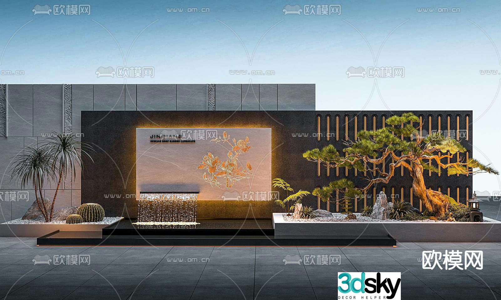Pool sketch stacked water feature wall 3D model
