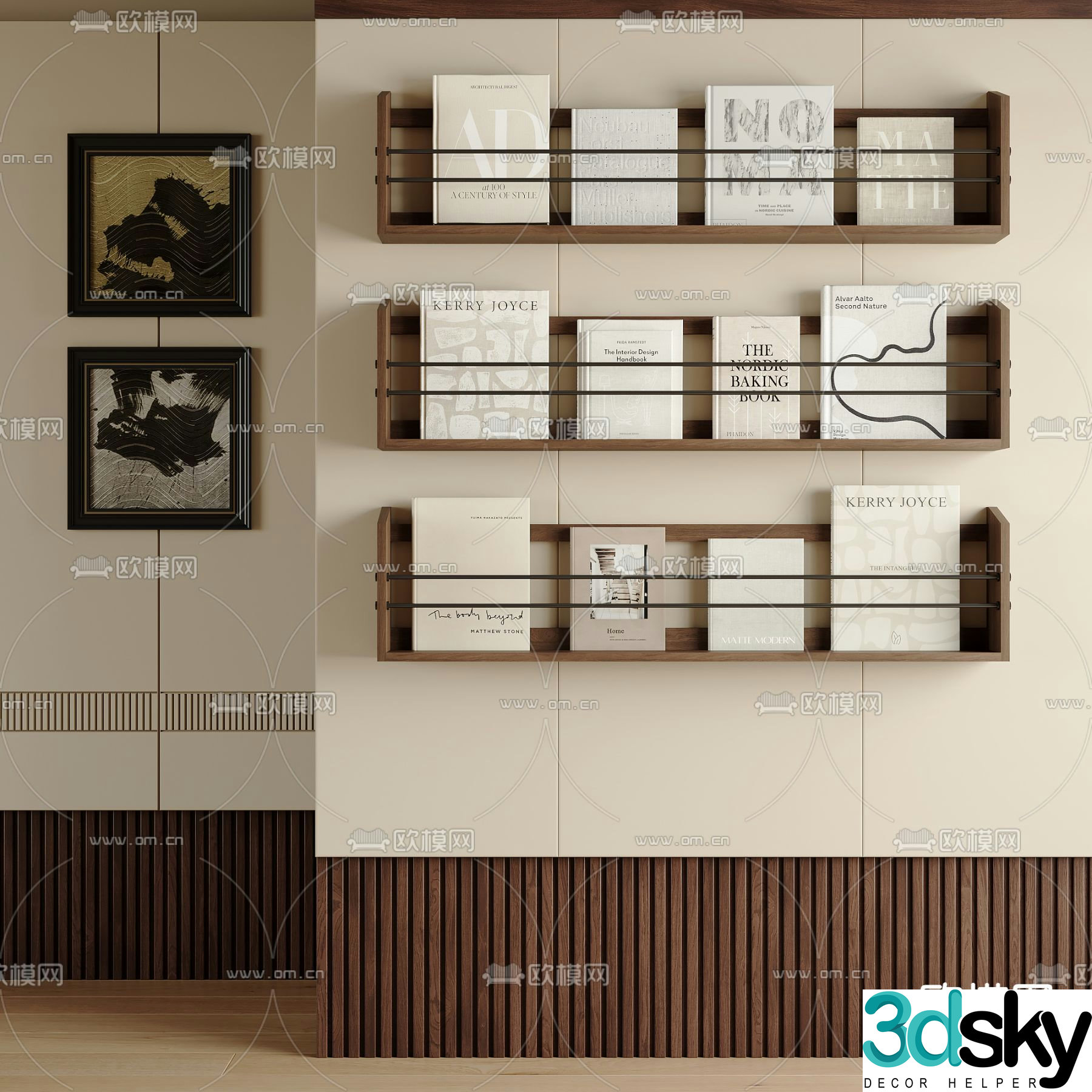 Medieval style bookshelf wall hanging magazine rack 3d model