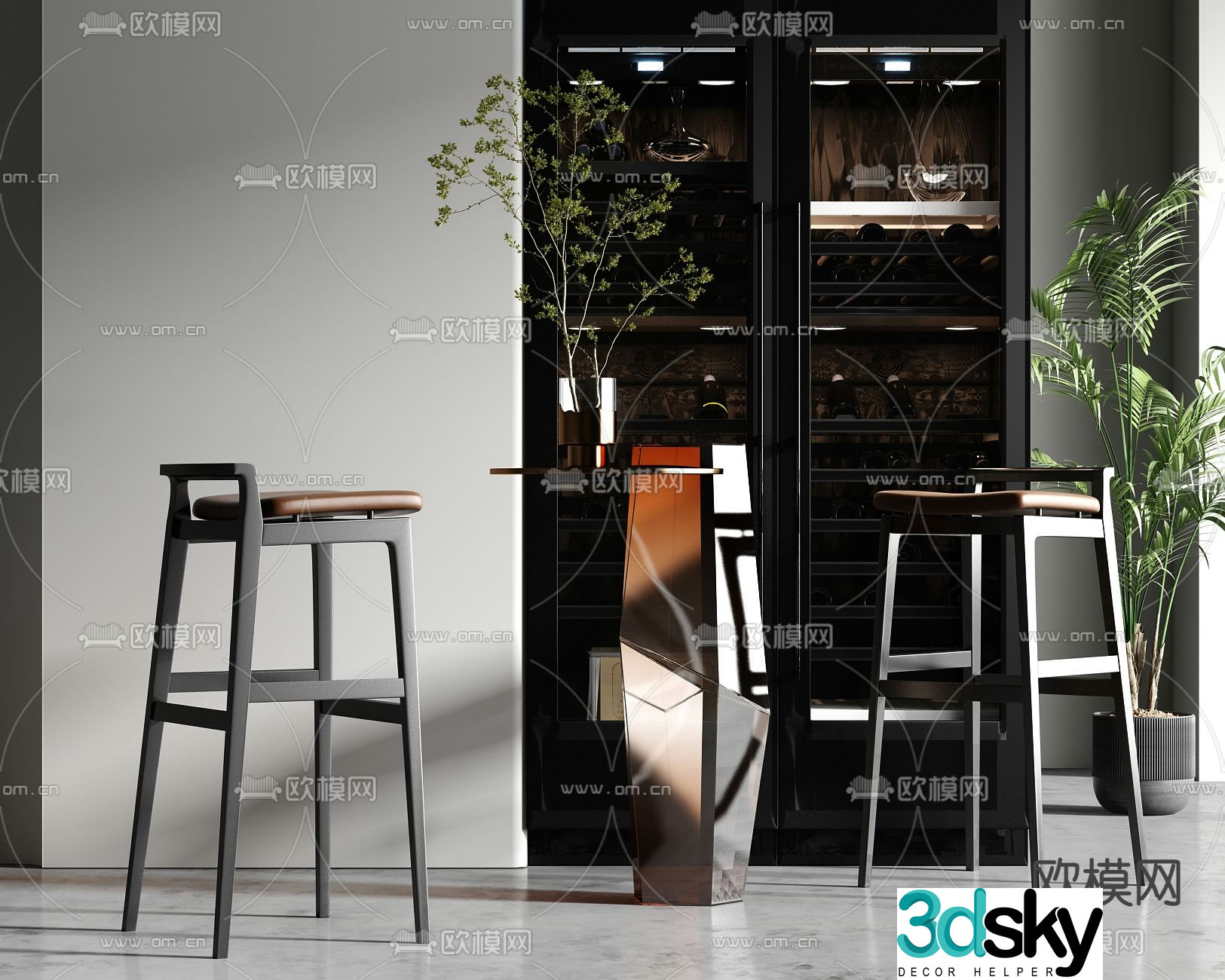 Wine tasting area bar chair 3d model
