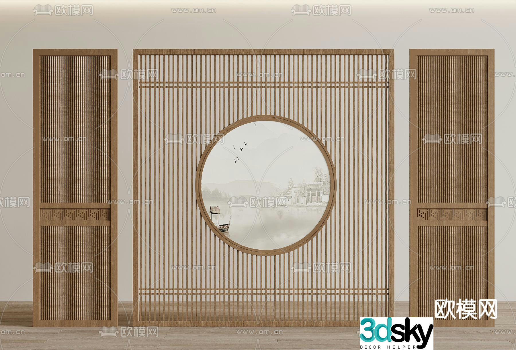 New Chinese style partition Grid partition 3D model