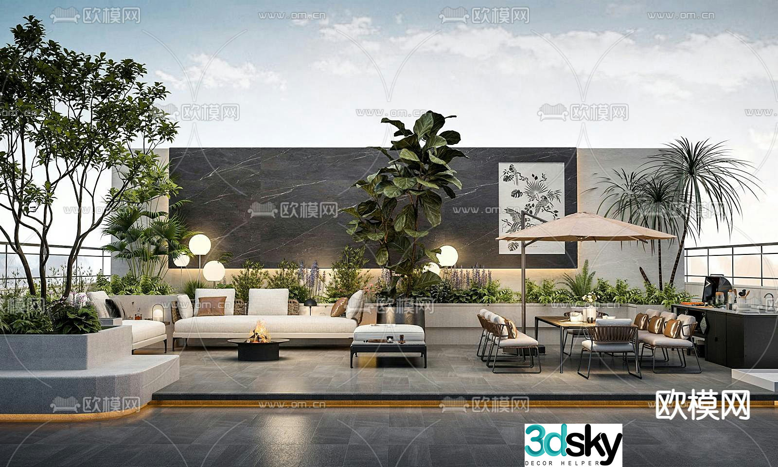 Courtyard landscape roof garden 3d model