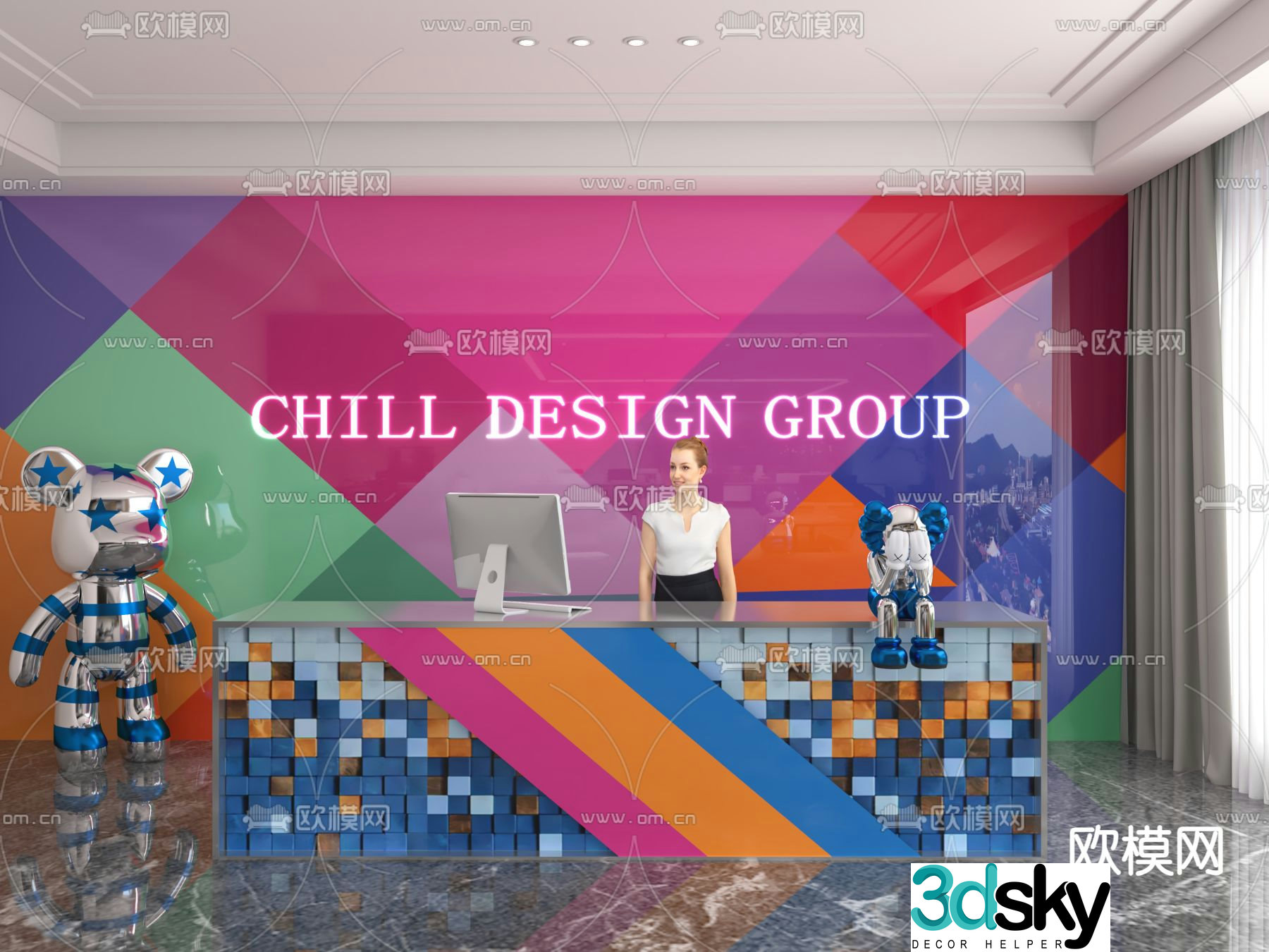 Memphis style reception desk 3d model