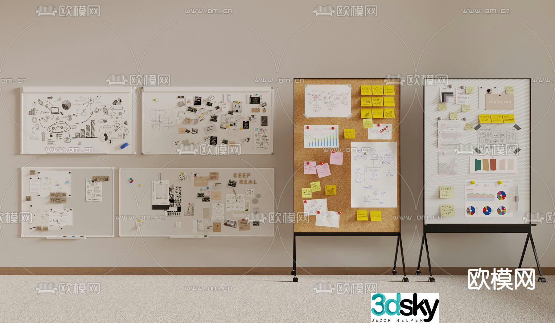 Mobile whiteboard writing board note wall 3d model