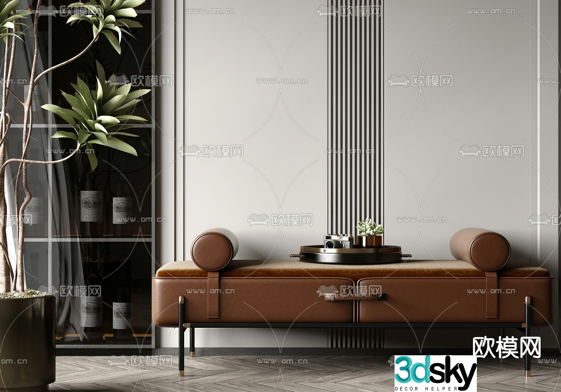 Bed end stool footrest sofa stool 3d model