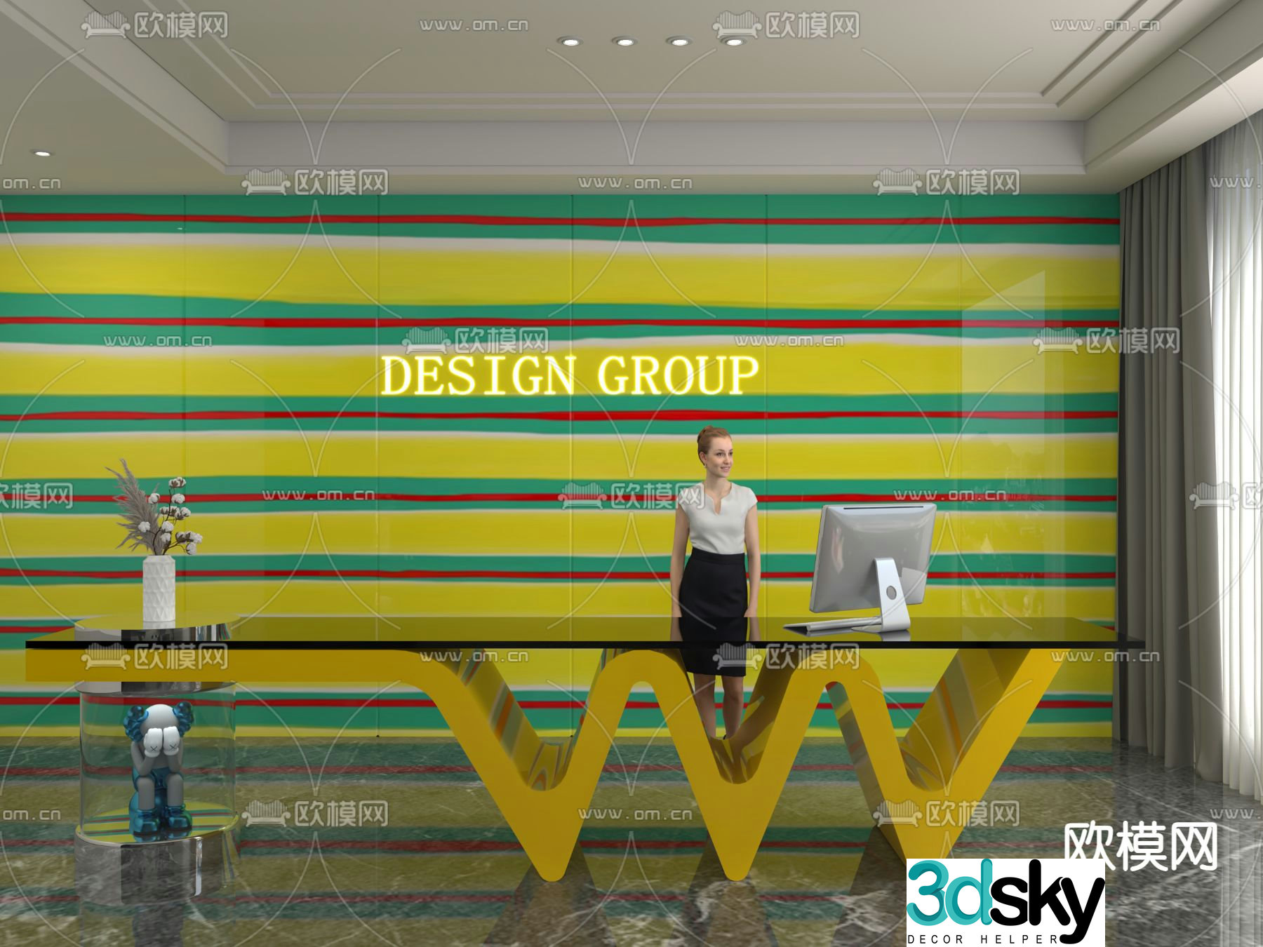 Front desk information desk 3d model
