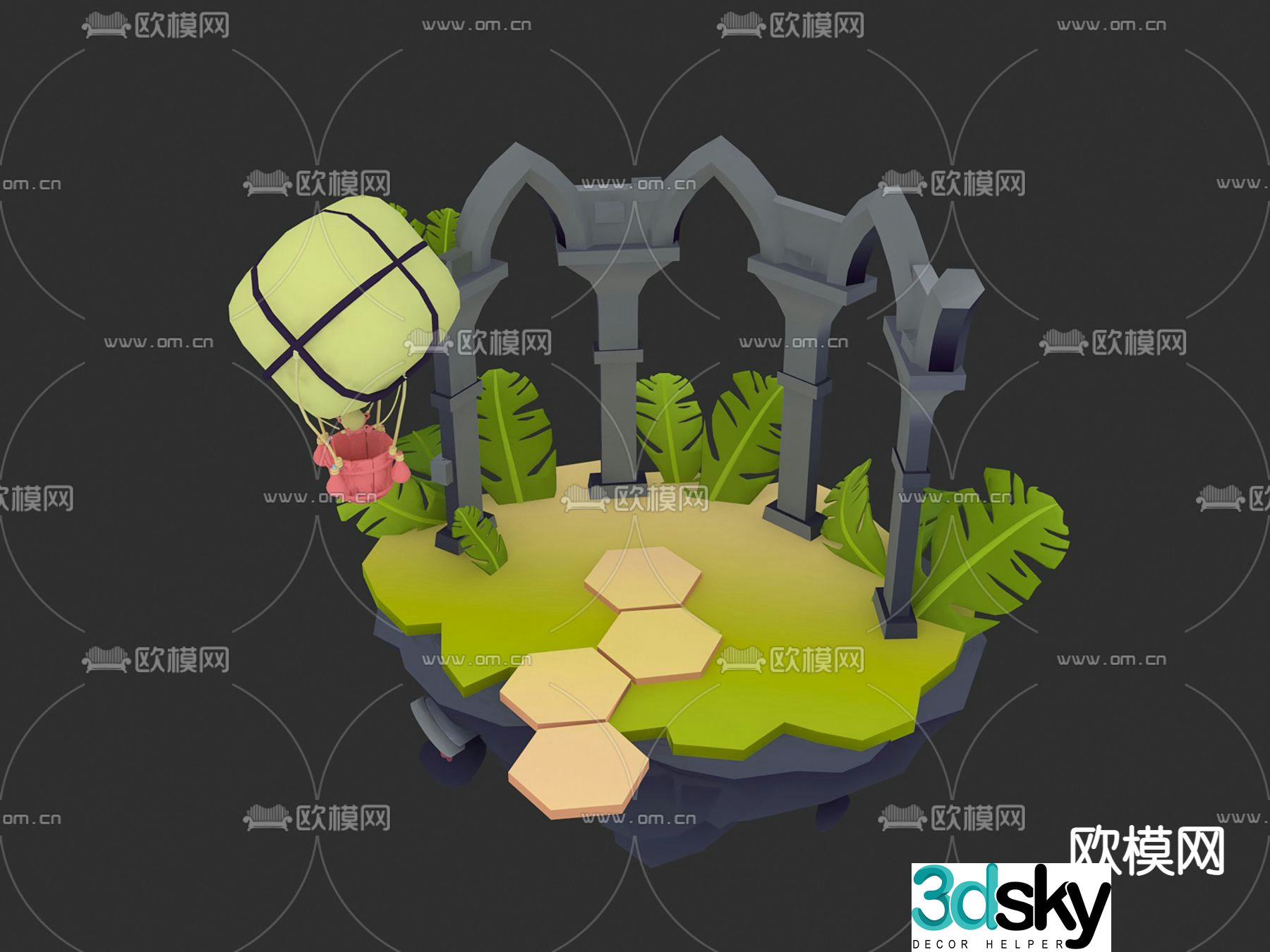 Modern cartoon landing field 3d model