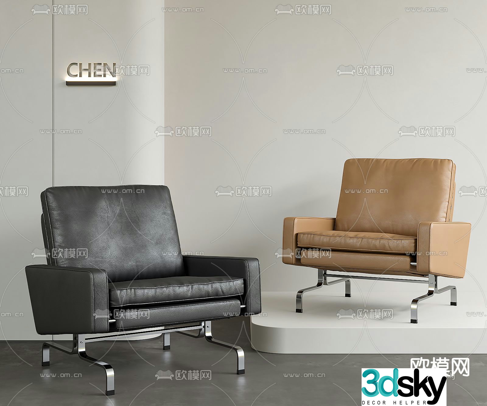 Single sofa leather sofa 3d model