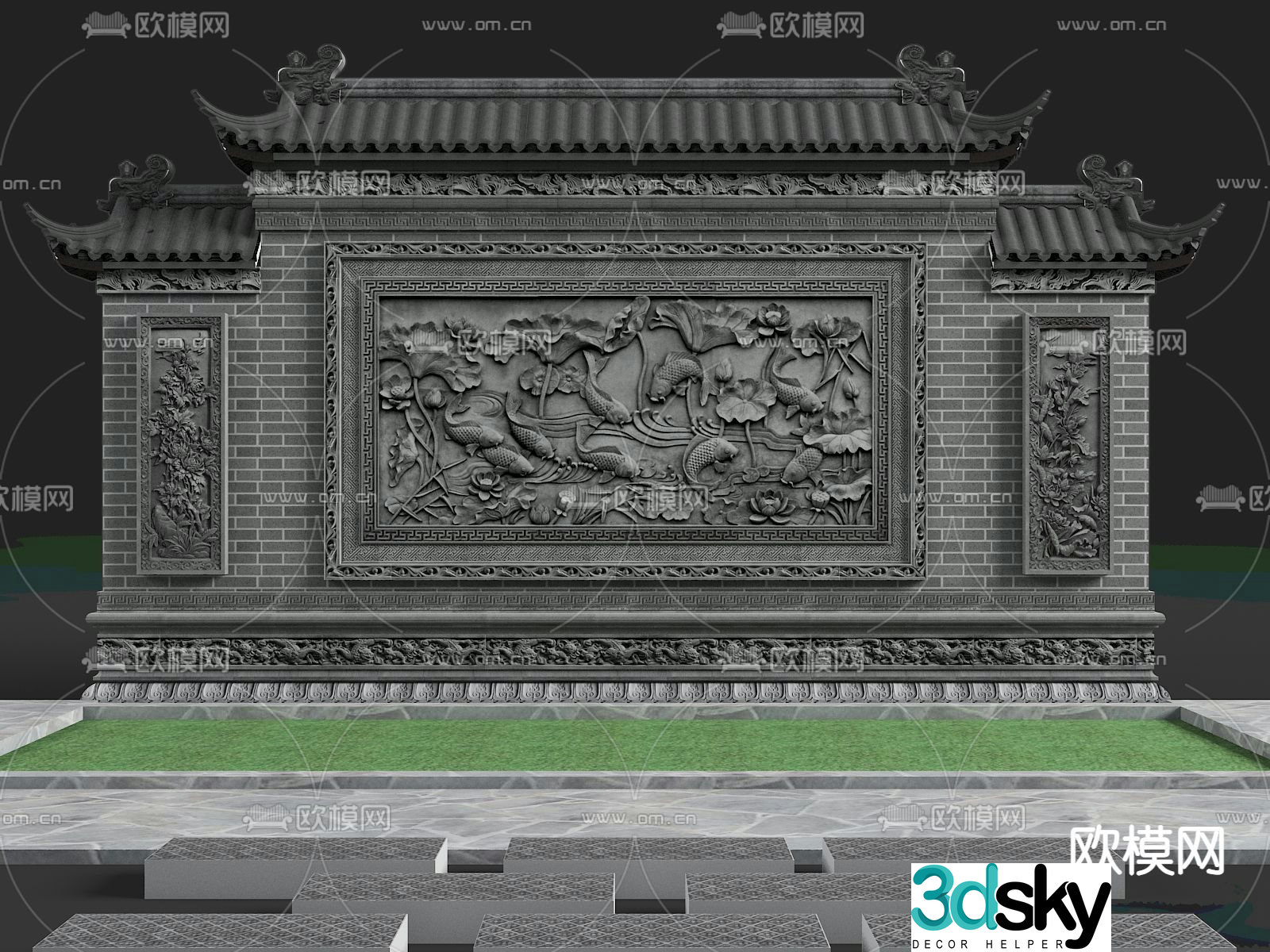 Chinese style landscape wall screen wall screen wall 3d model