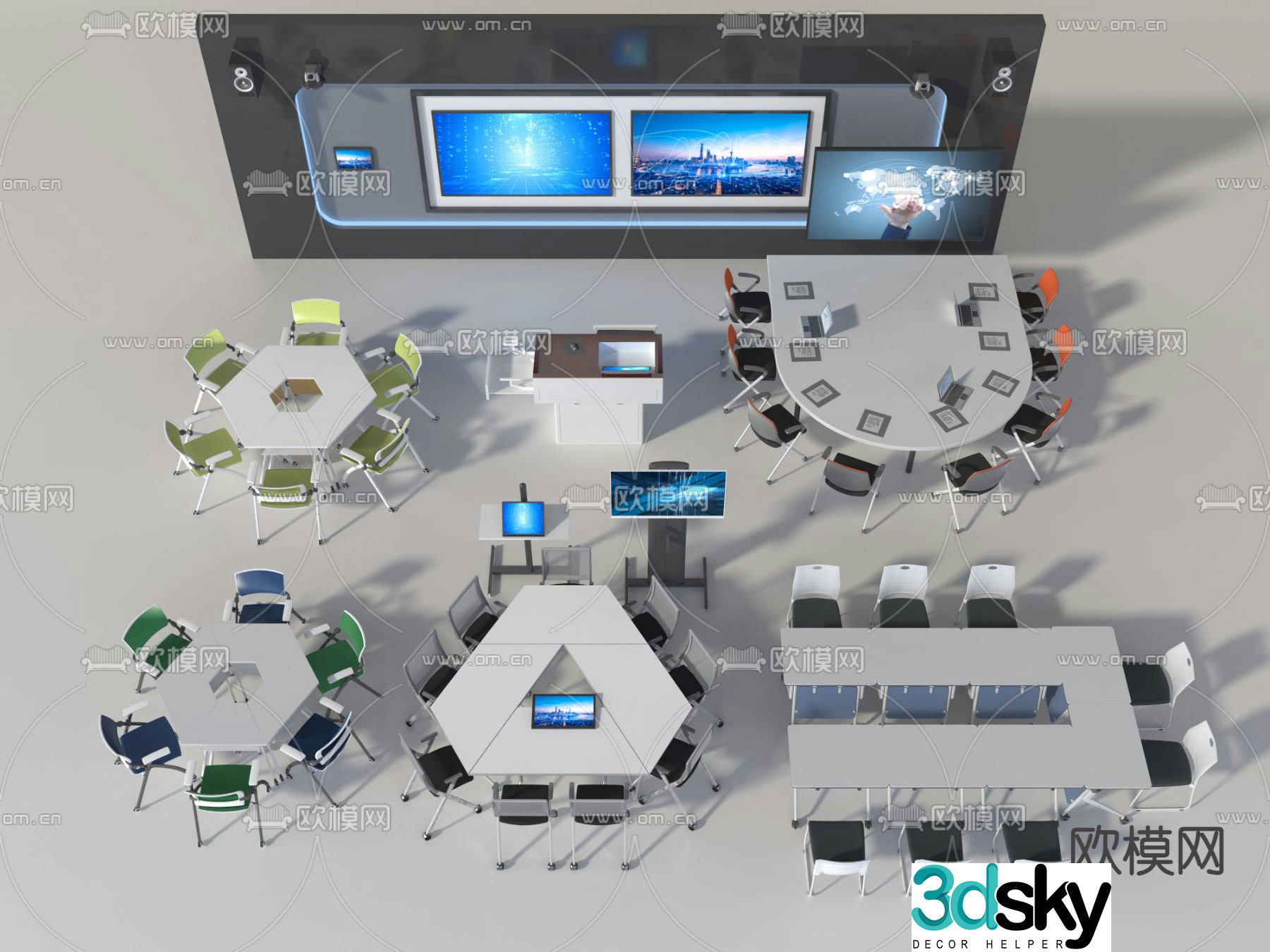 Classroom tables and chairs Department tables and chairs 3D model