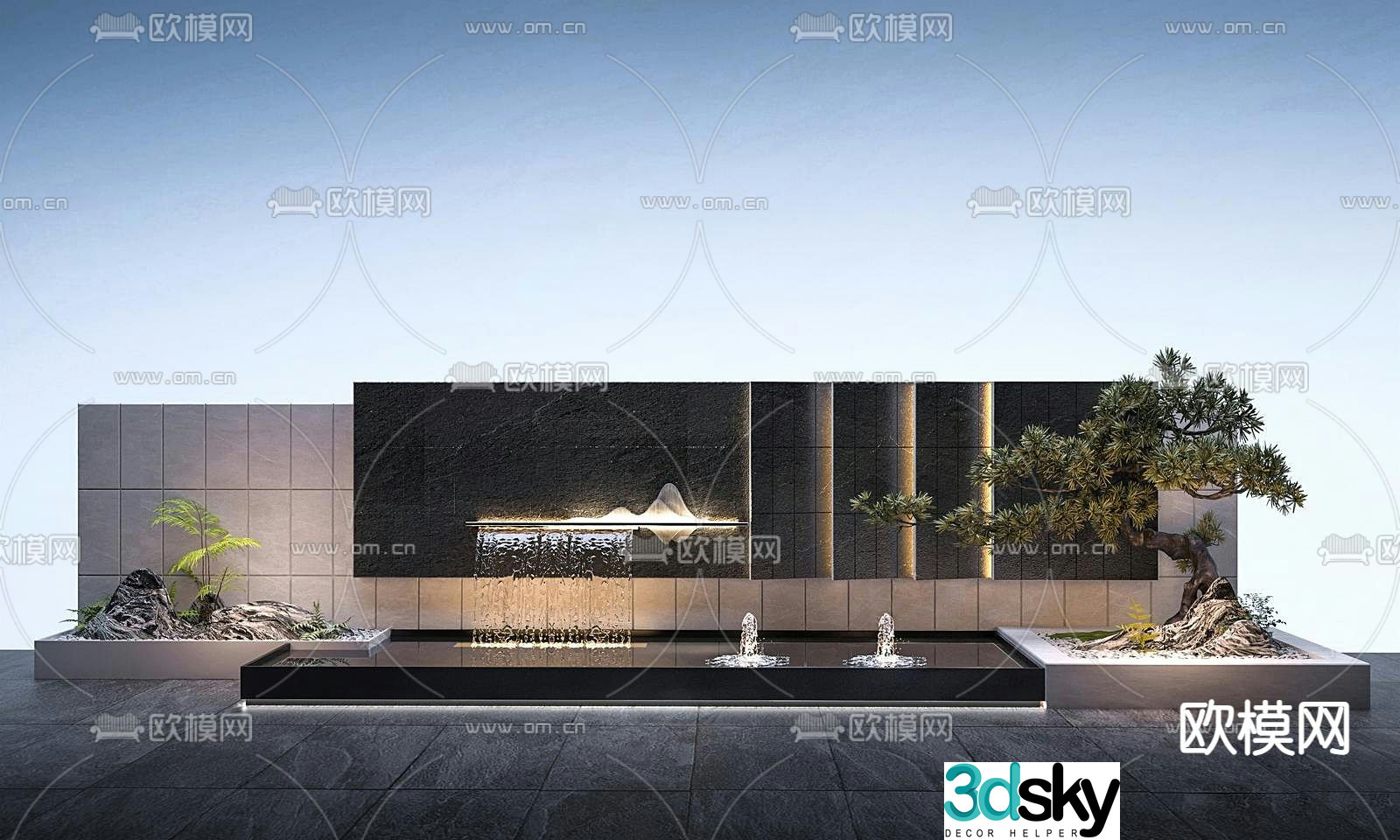 Fountain sketch 3D model of stacked water feature wall