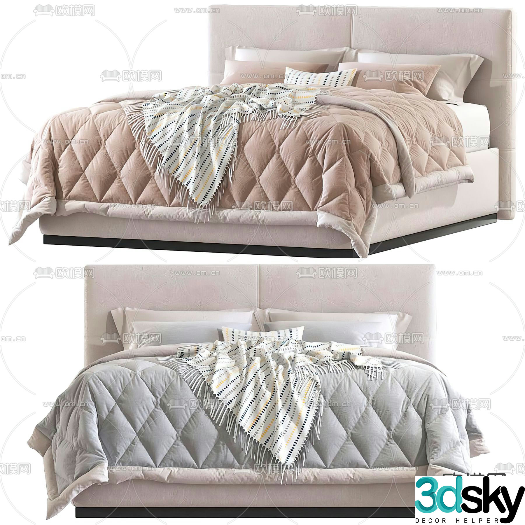 Simple double bed 3d model
