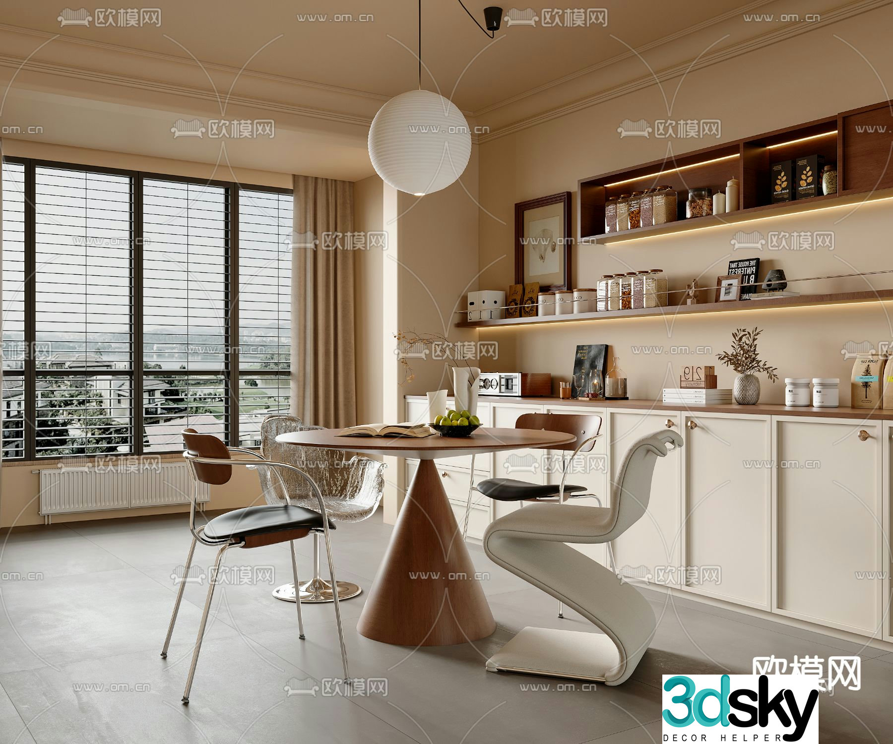 Middle style restaurant round table 3d model