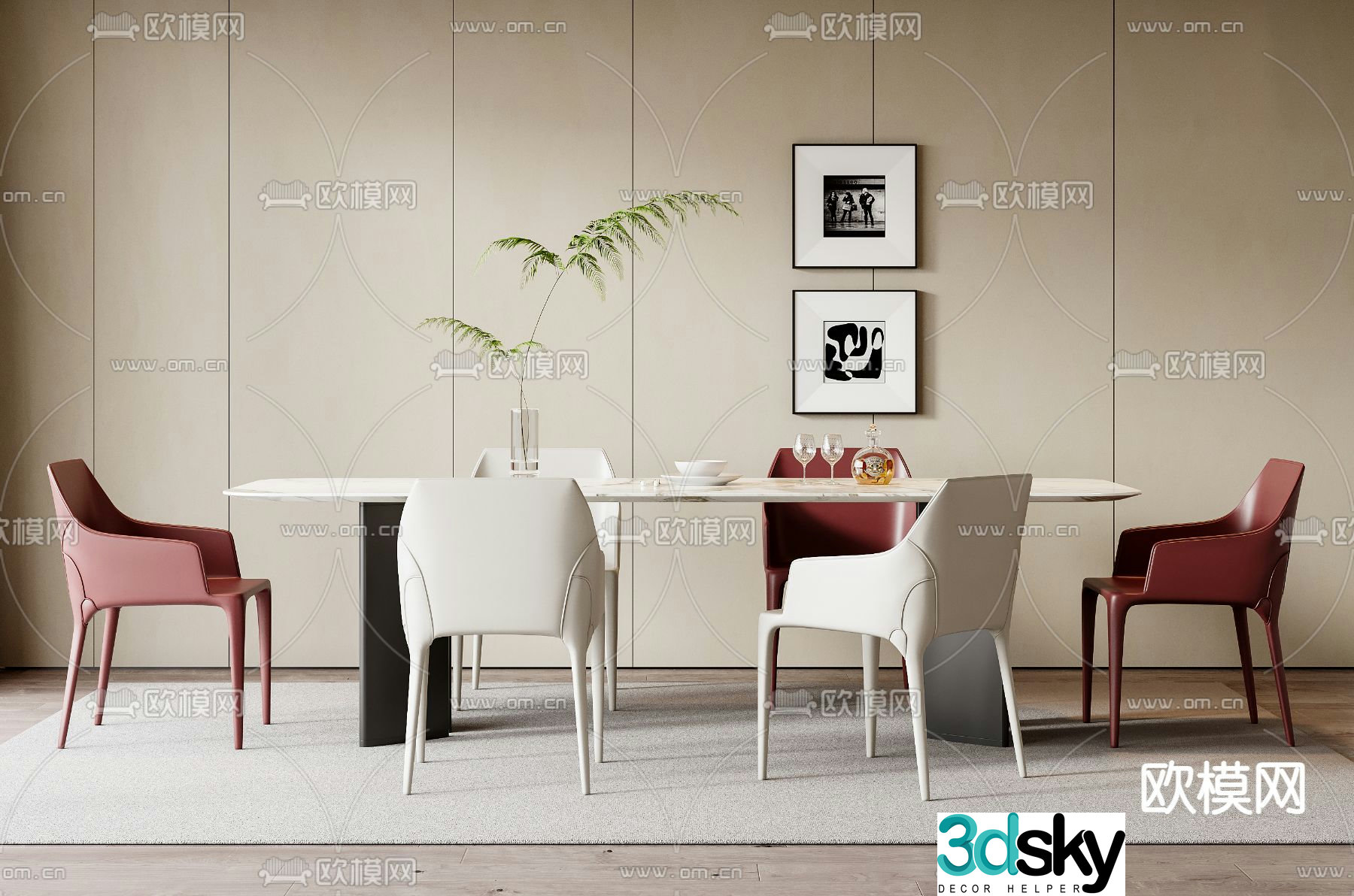 Dining table and chairs 3d model