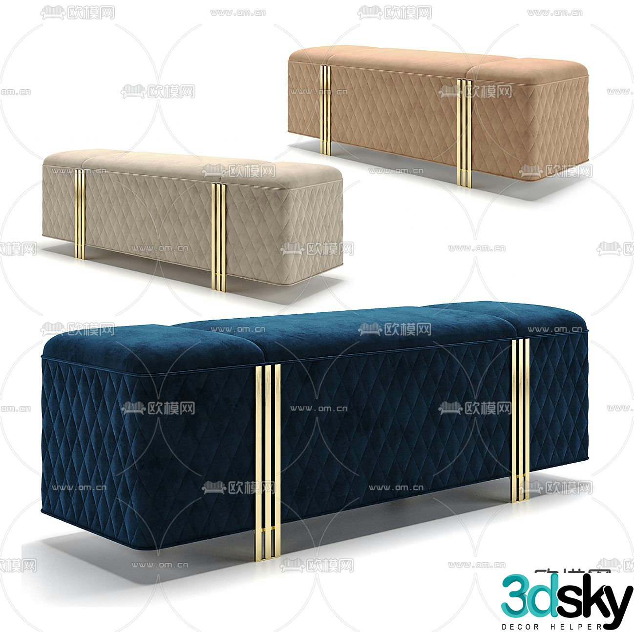 Charlotte sofa stool bed end stool footrest 3d model