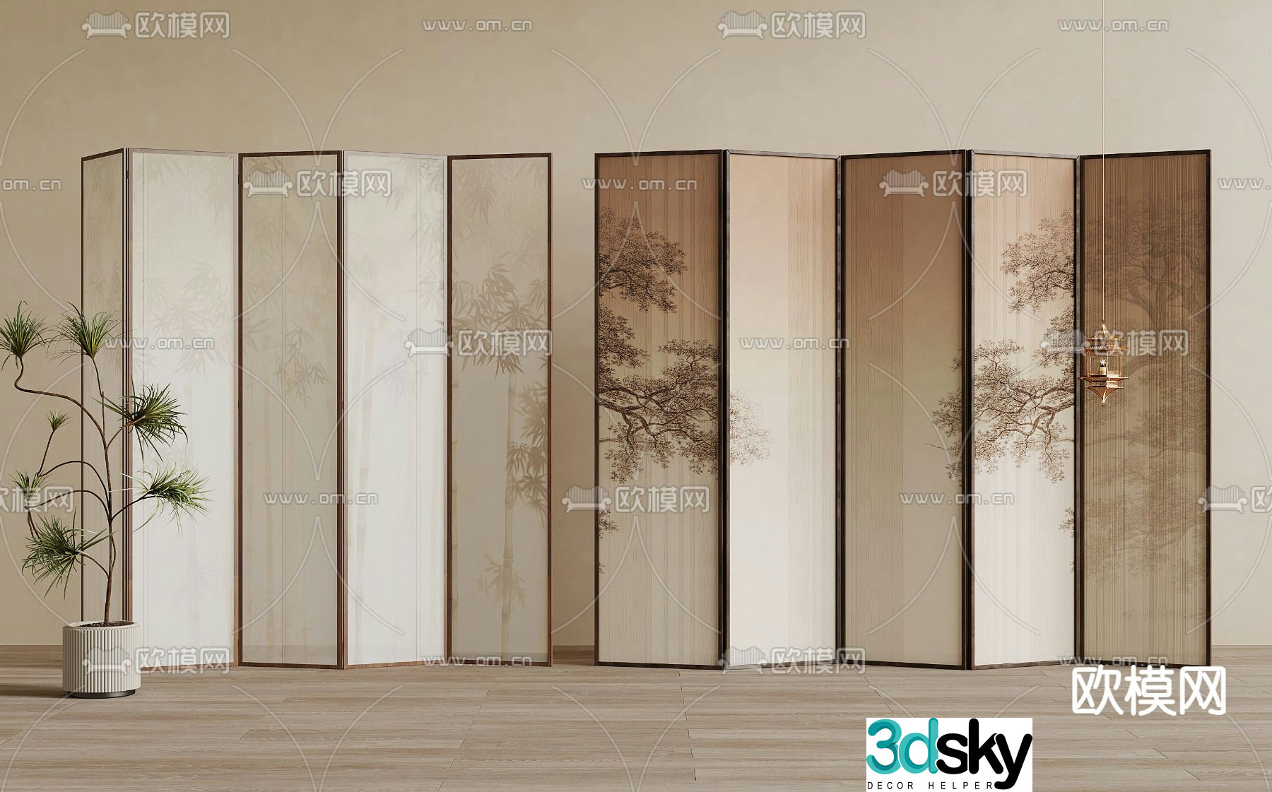 New Chinese style screen mural screen 3d model