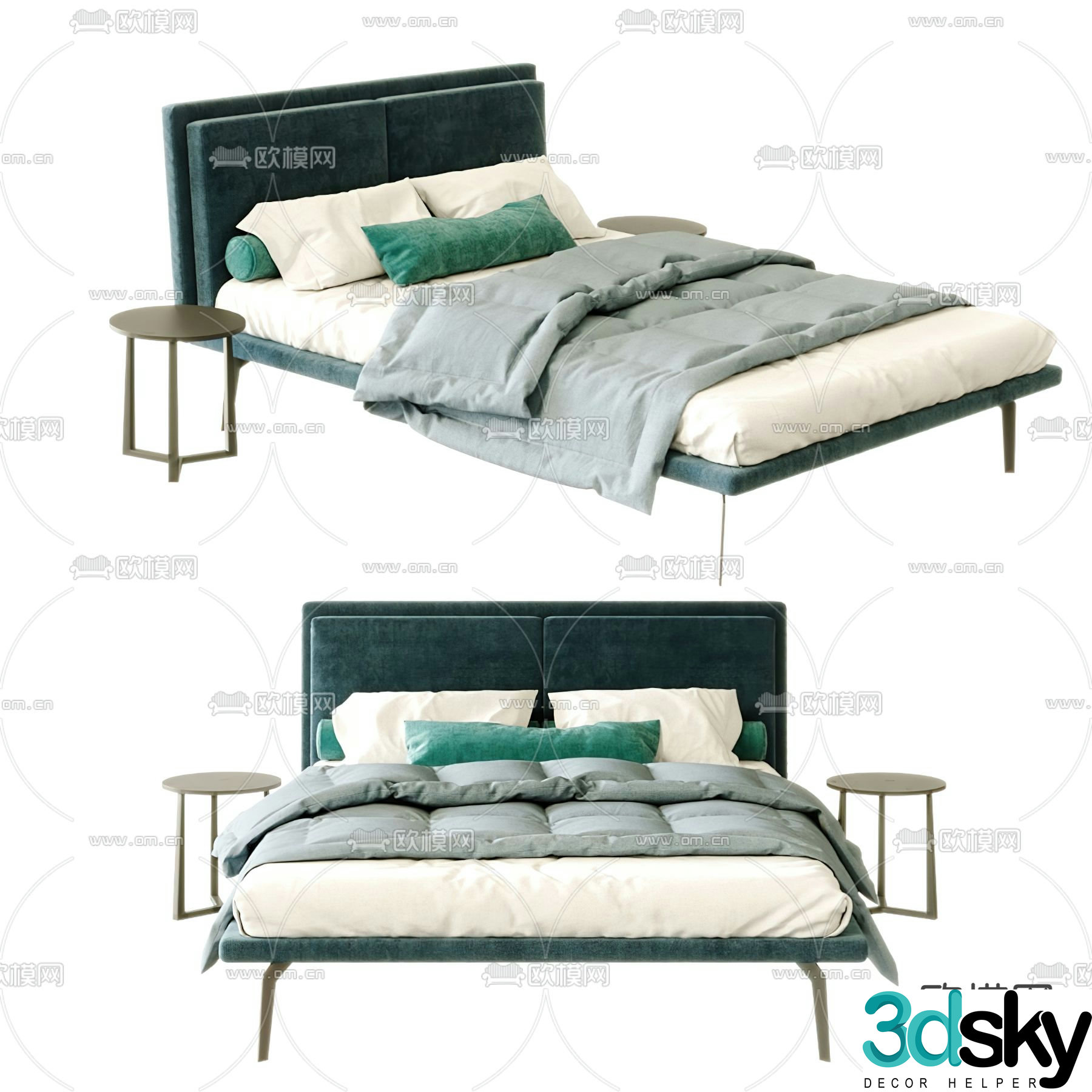 Simple double bed 3d model