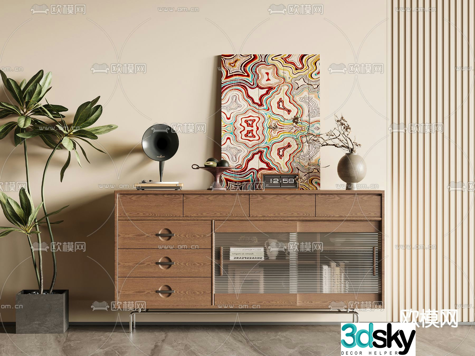 Medieval style sideboard and entrance cabinet 3D model