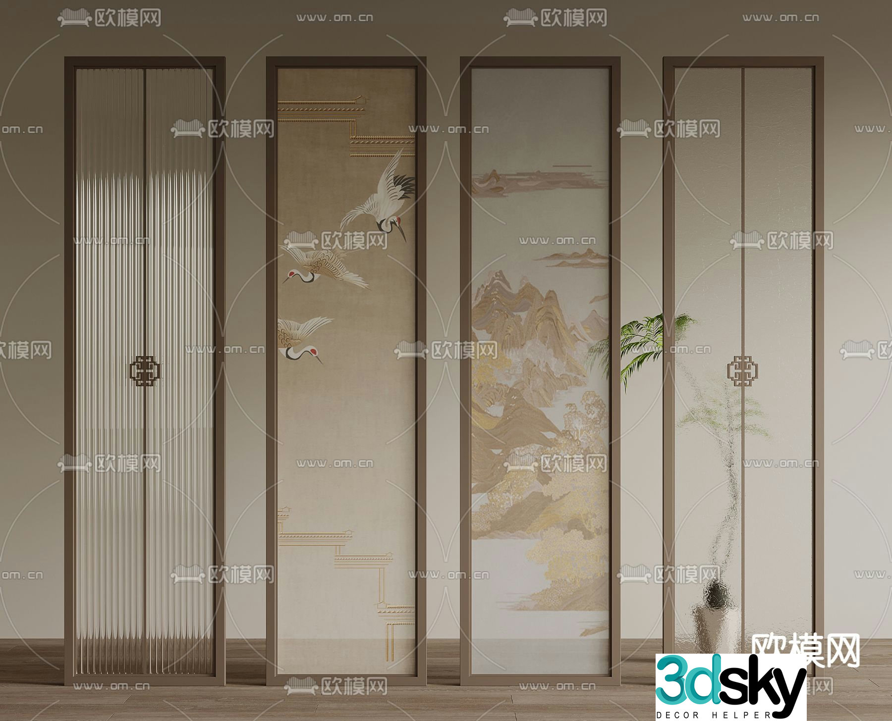 New Chinese style partition Art partition 3D model