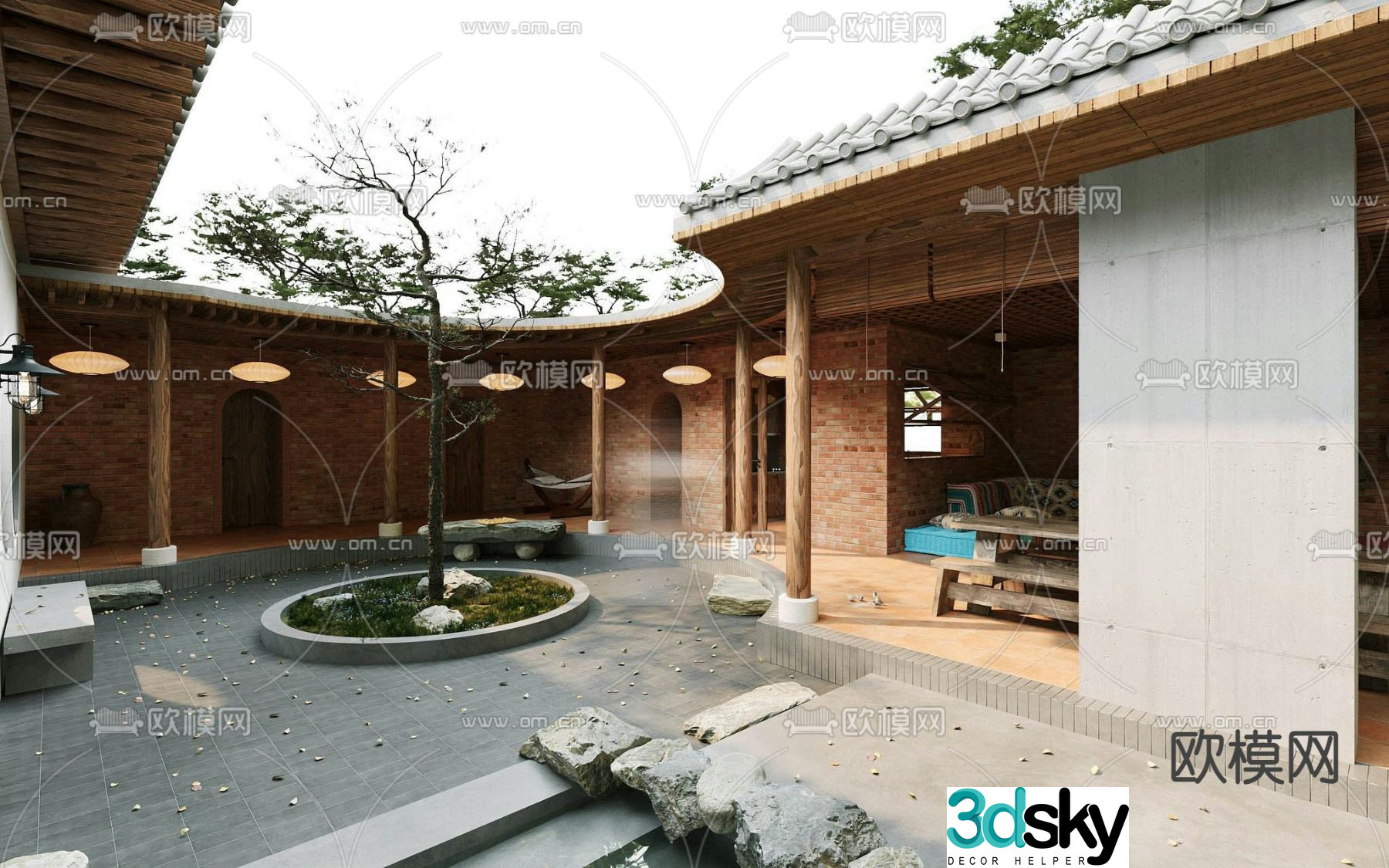 Southeast Asia Garden House Courtyard Landscape 3D Model