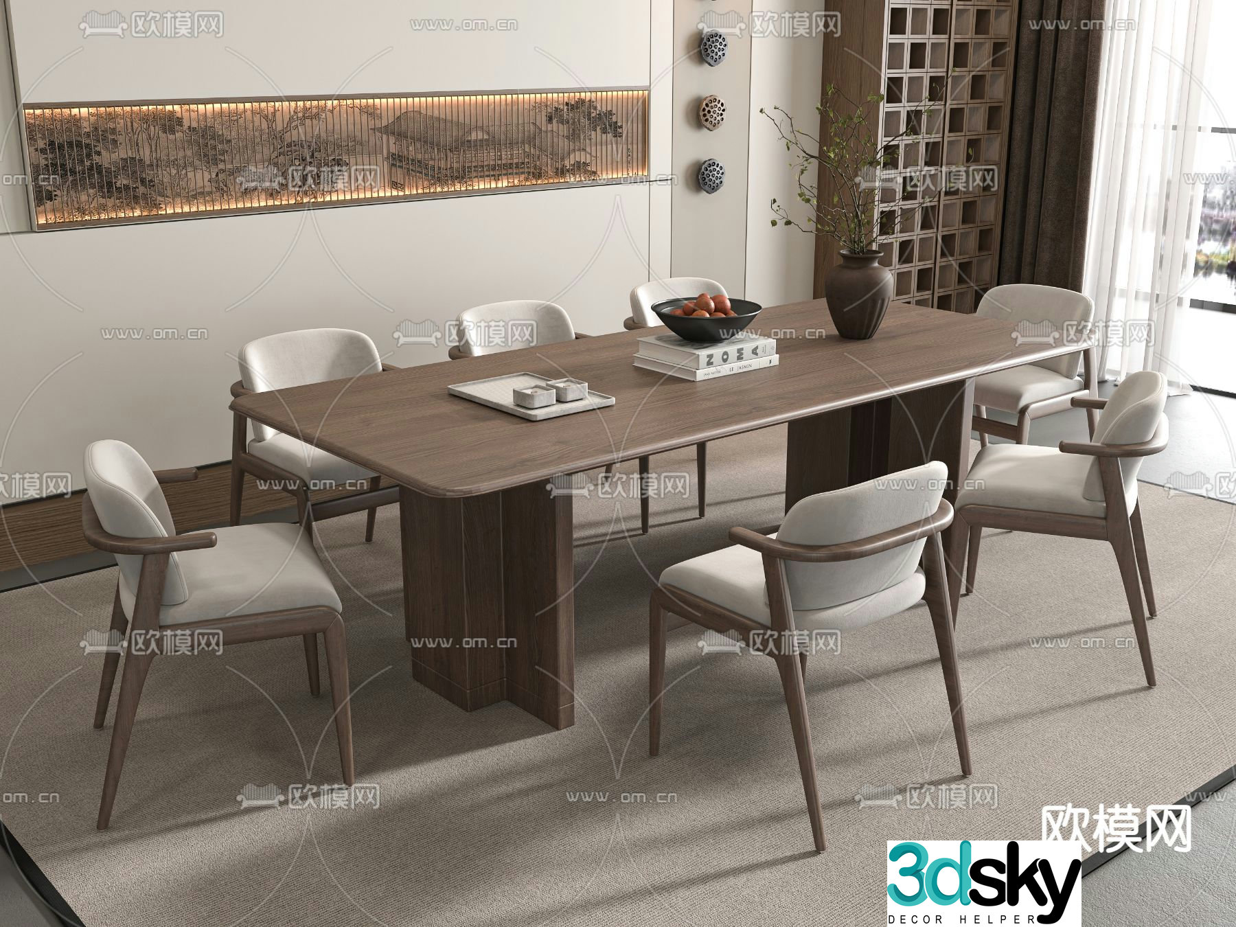 Medieval style dining table and chairs bar dining table 3D model