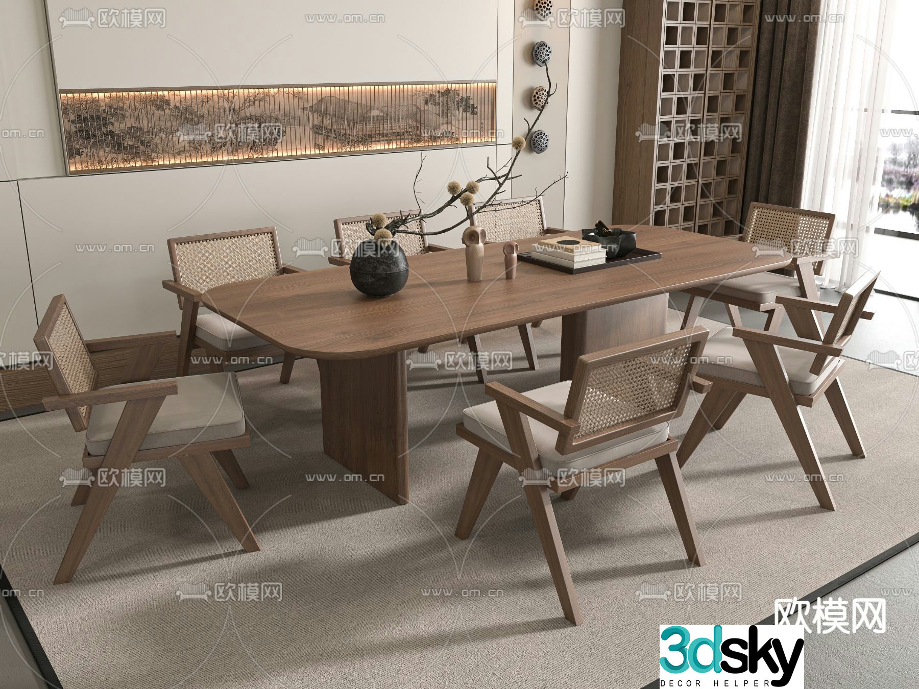 Medieval style dining table and chairs bar dining table 3D model