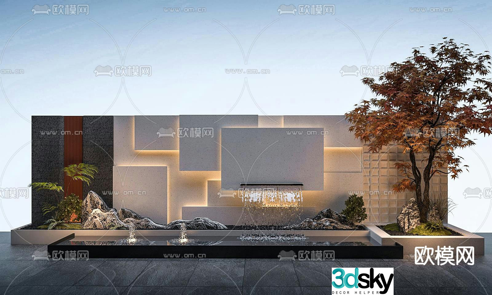 Fountain water feature stacked water feature wall 3d model