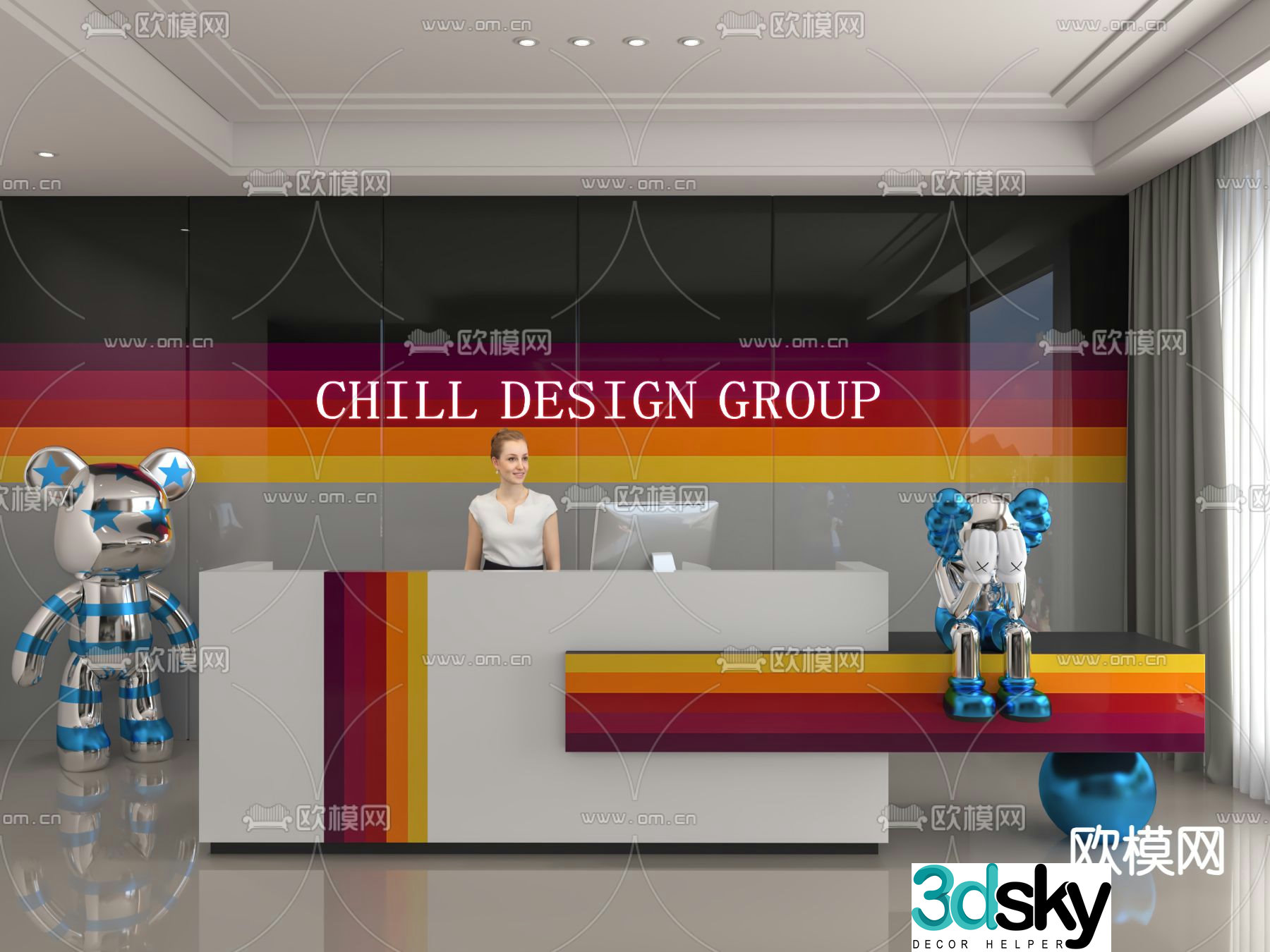 Modern front desk reception desk 3d model