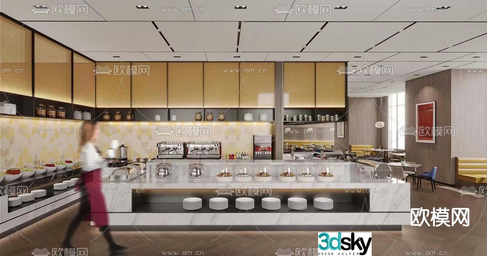 Cafeteria hotel dining area 3d model