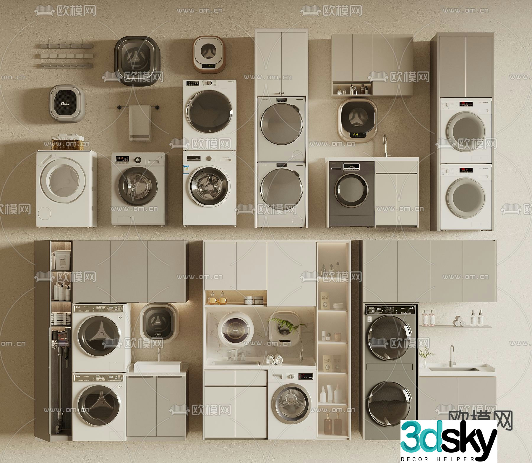 Balcony cabinet washing machine cabinet 3d model