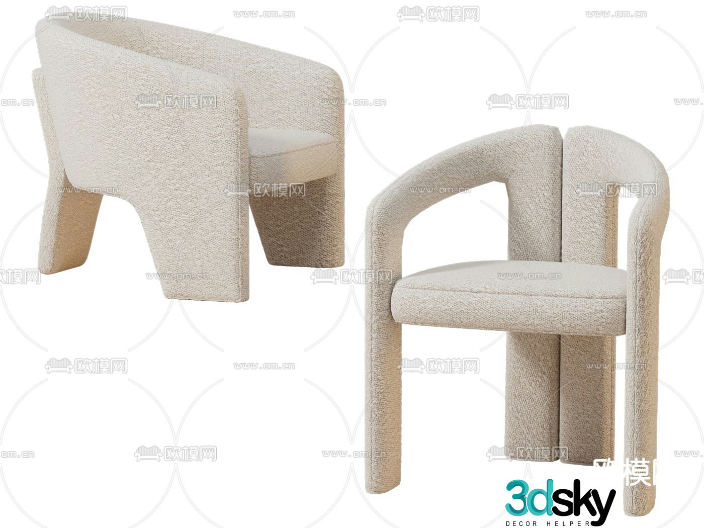 Cream style chair leisure chair 3d model