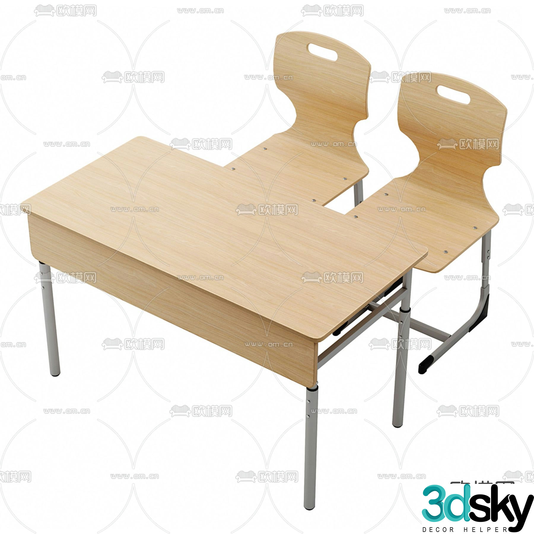 Chair Double Desk 3D Model