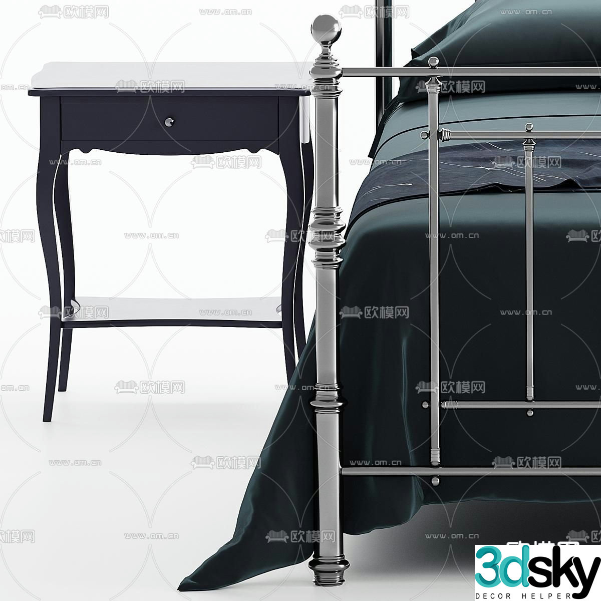 Simple European solid wood fabric double bed 3d model