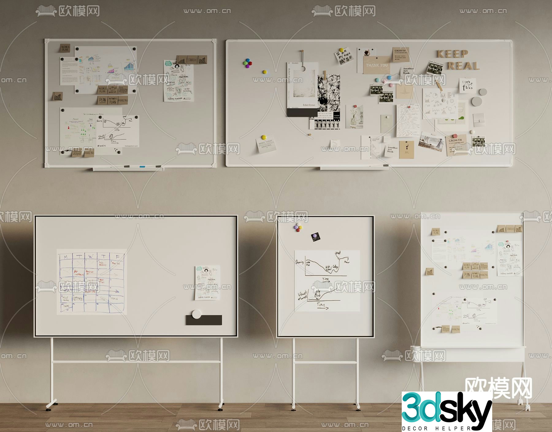 Mobile whiteboard writing board note wall 3d model