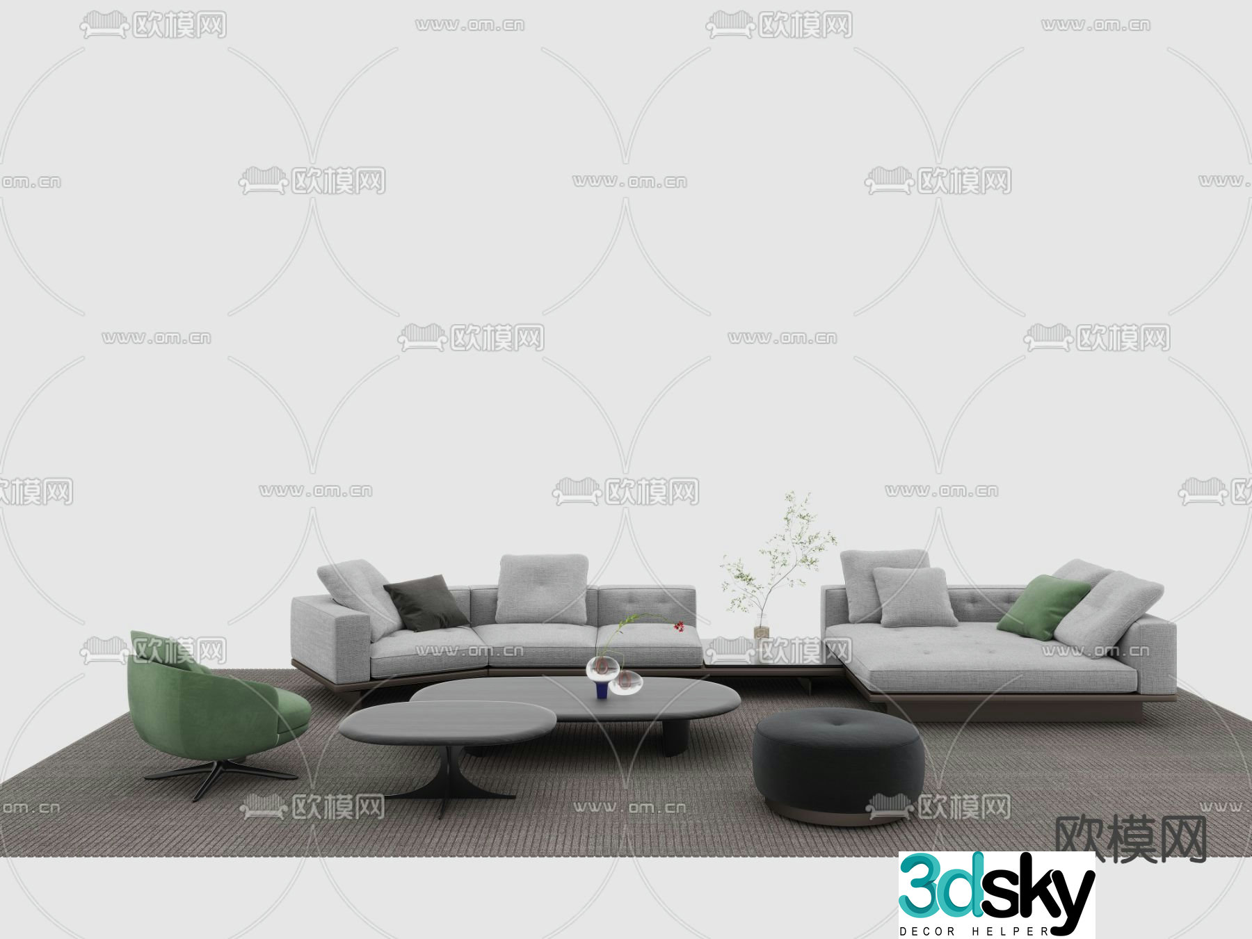 Minotti premium gray modular sofa 3d model