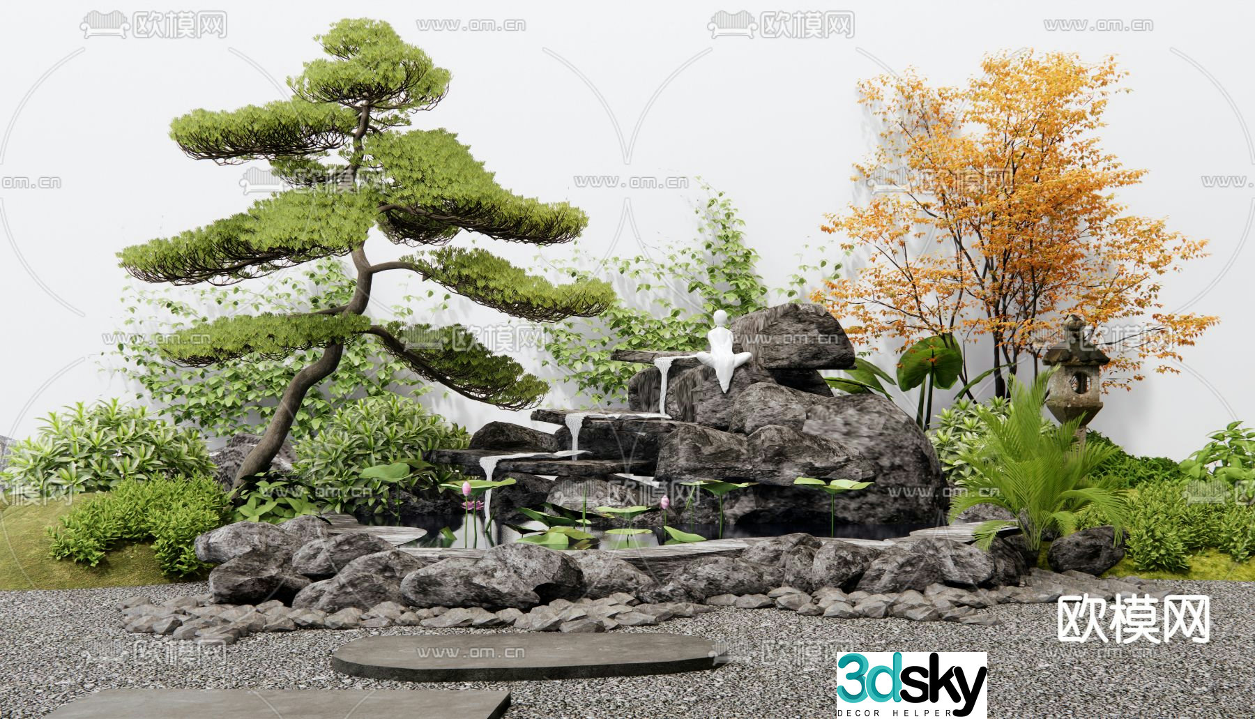 New Chinese style rockery waterscape falling water landscape landscape sketch 3D model
