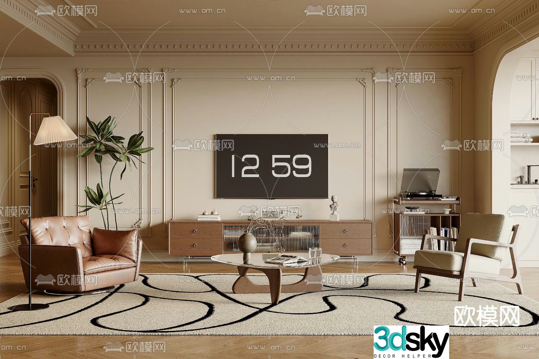 Middle-aged living room 3d model