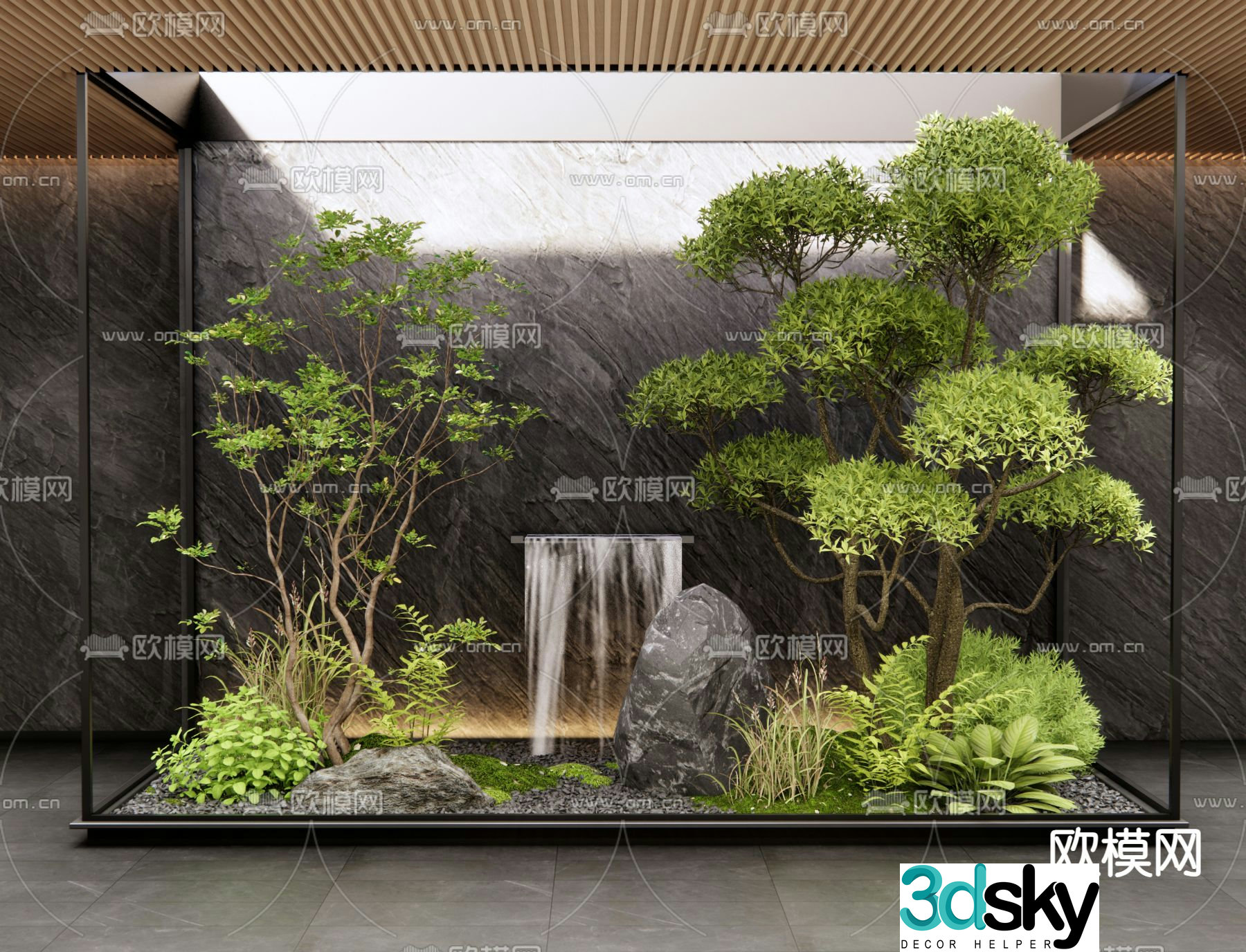 Indoor landscape plant landscaping falling water feature wall 3D model