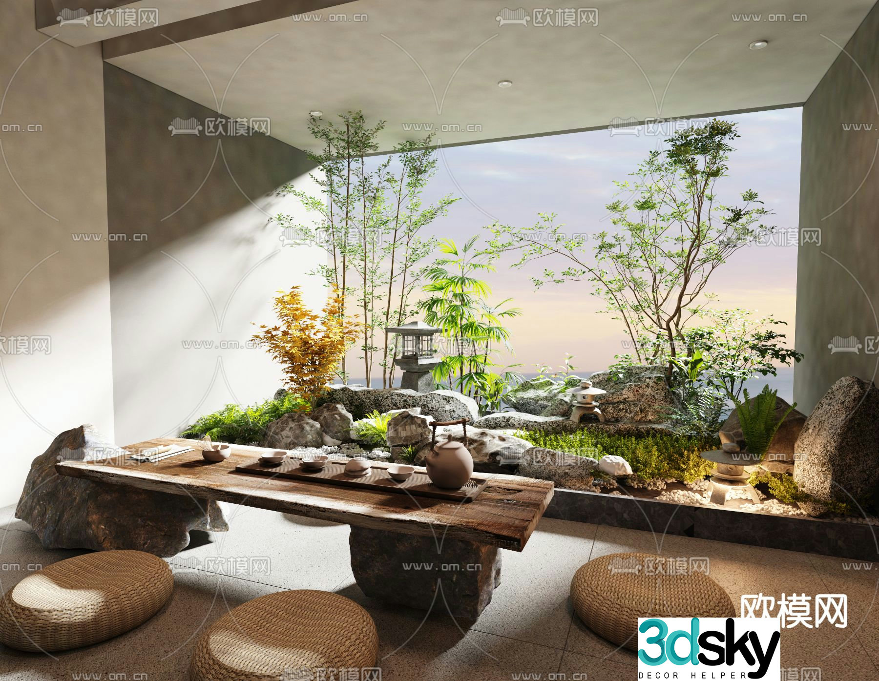 Indoor landscape tea tasting area landscape balcony 3d model