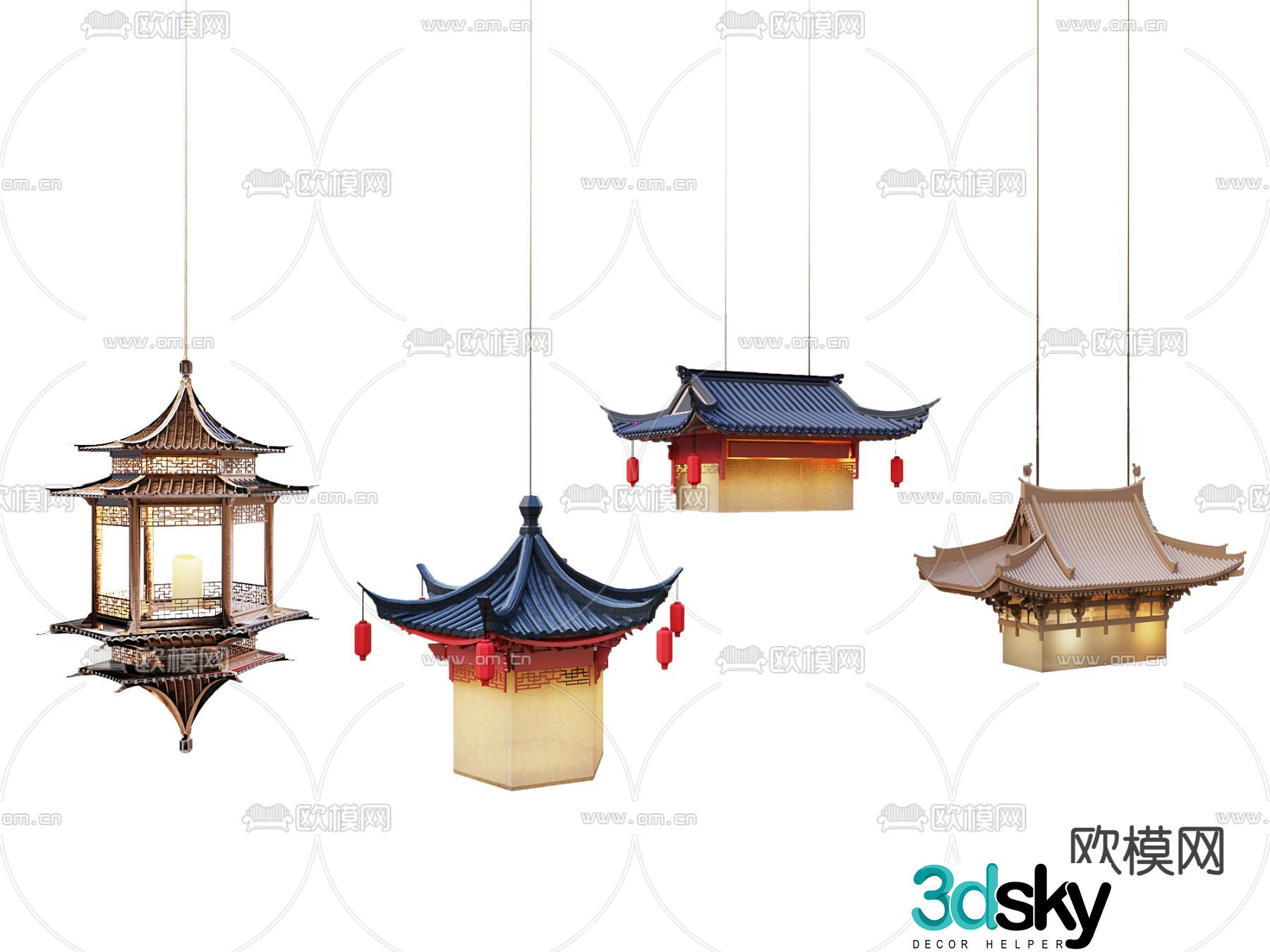 Chinese style chandelier ancient building chandelier 3d model