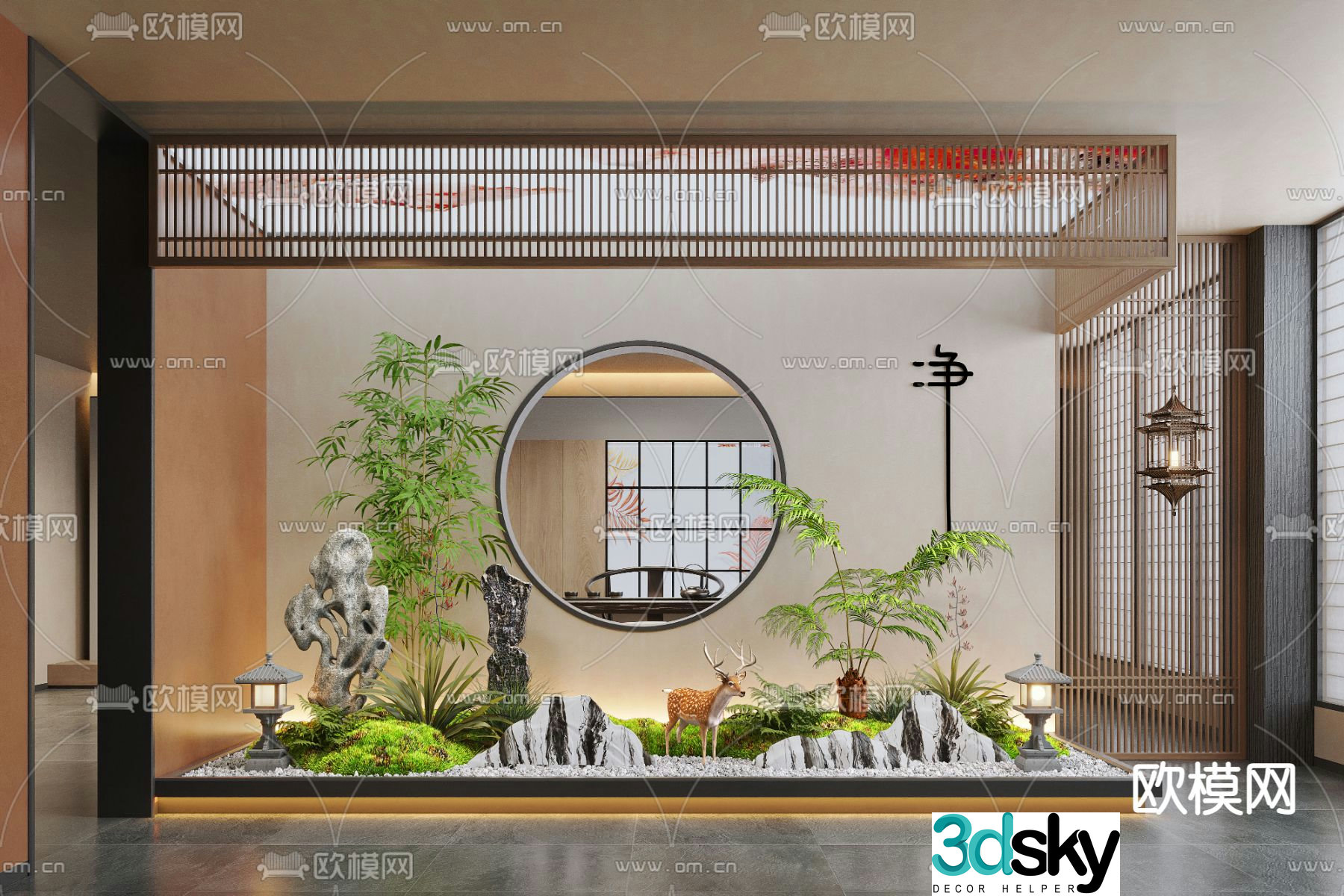 New Chinese style indoor landscape indoor landscaping 3d model