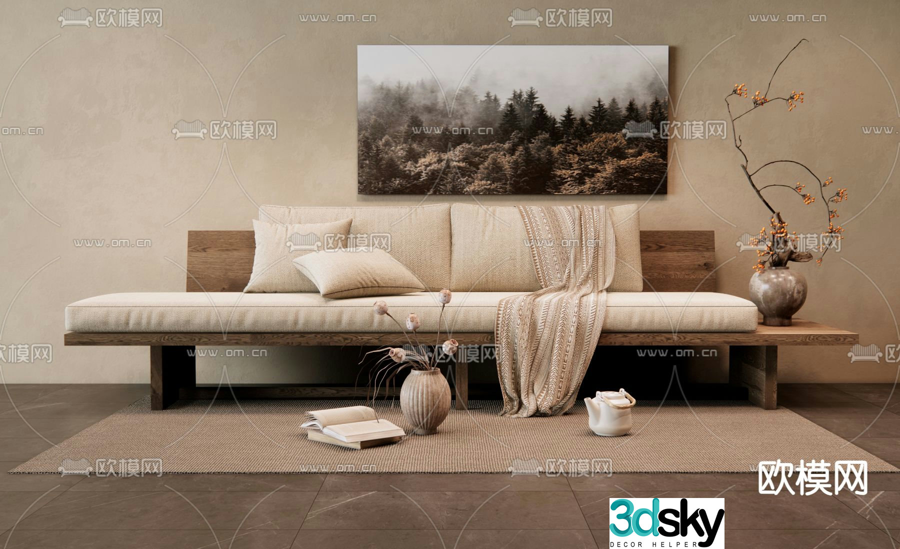 Wabi-sabi style sofa double sofa 3d model
