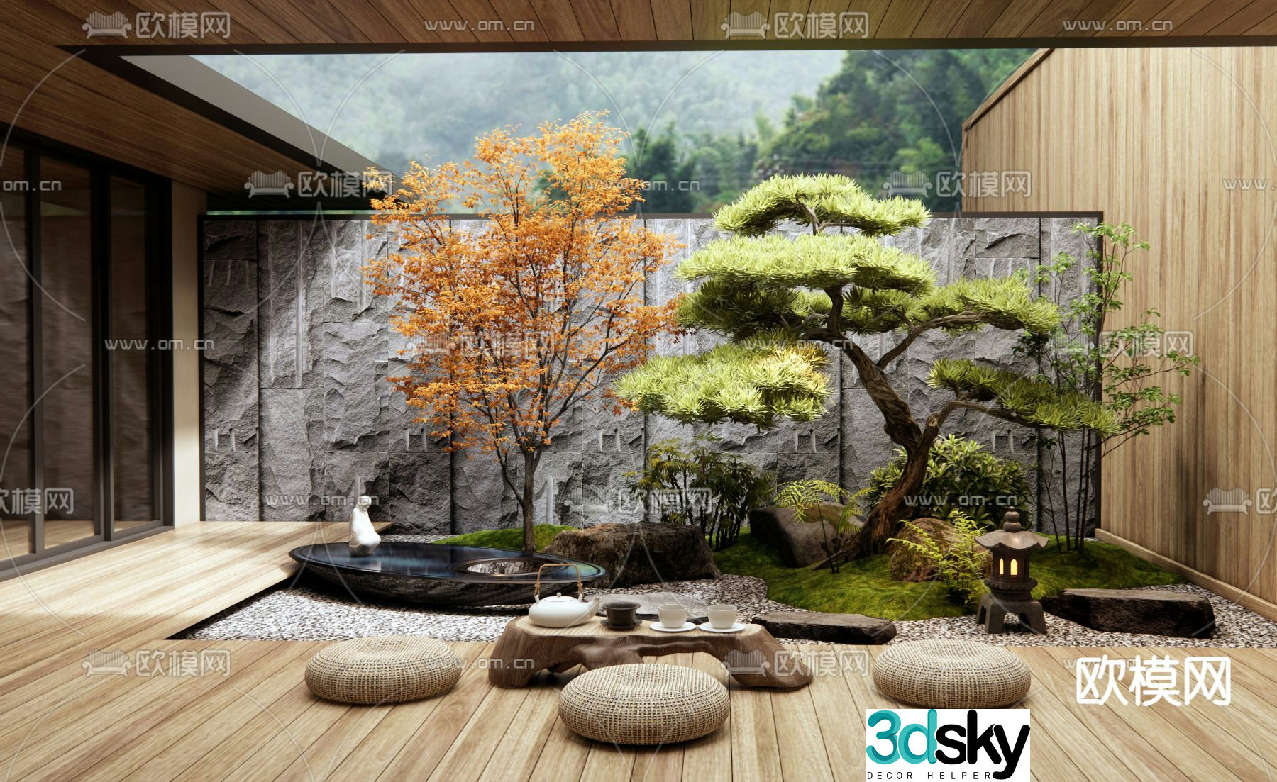 New Chinese Zen Patio Courtyard Landscape 3D Model