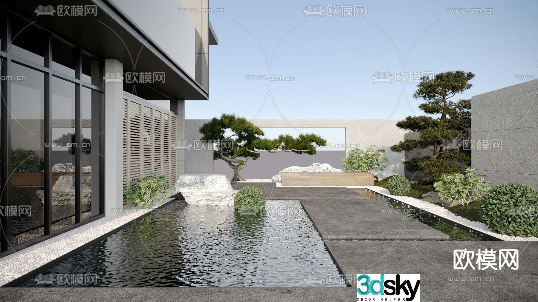 New Chinese style villa courtyard courtyard landscaping 3D model