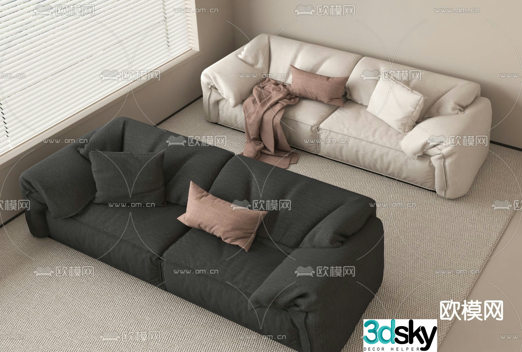 Double sofa upholstered sofa 3d model