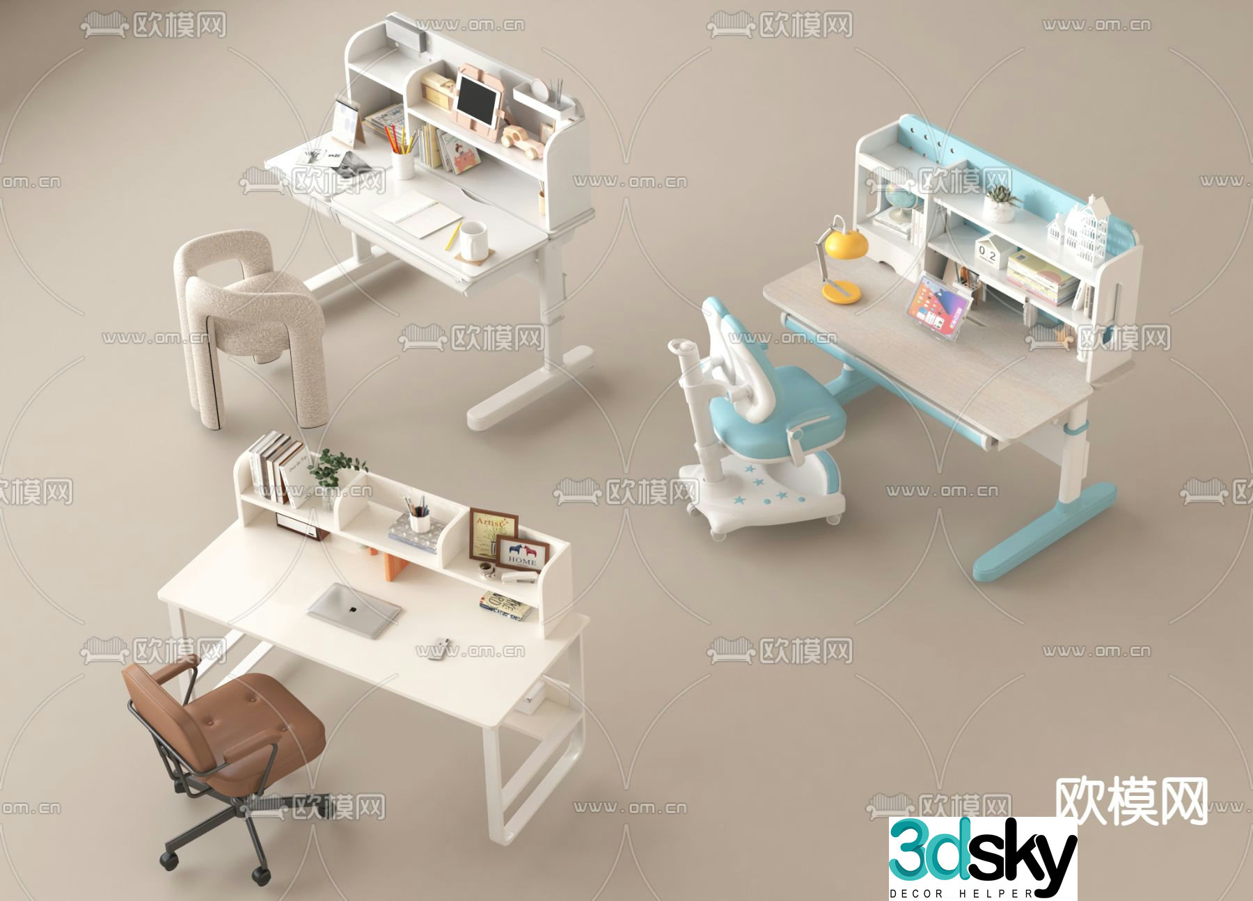 Children’s desk and chair writing desk study table 3D model