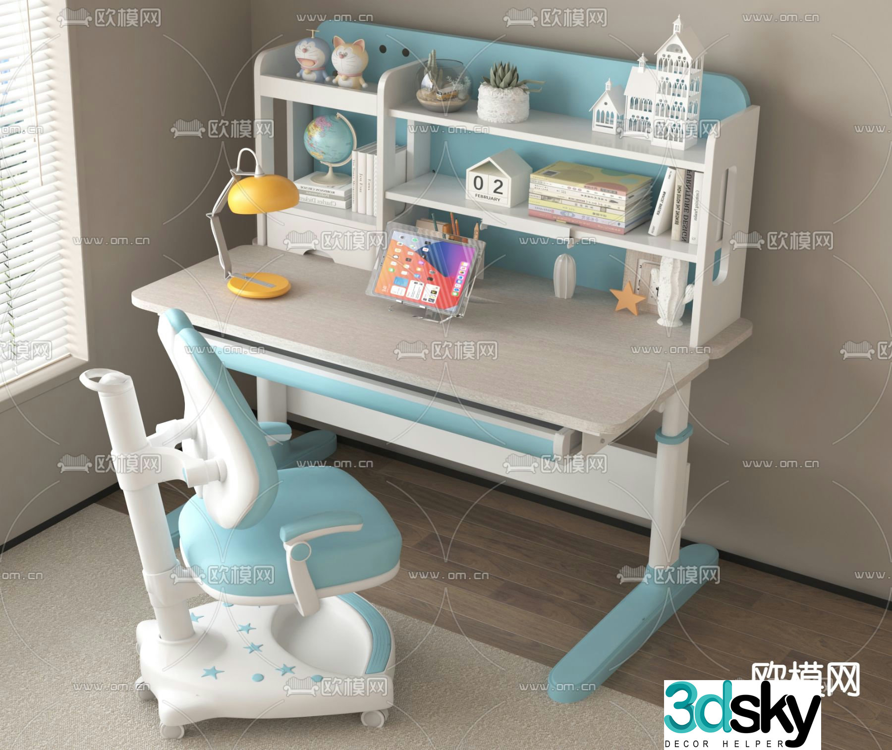 desk chair study table 3d model