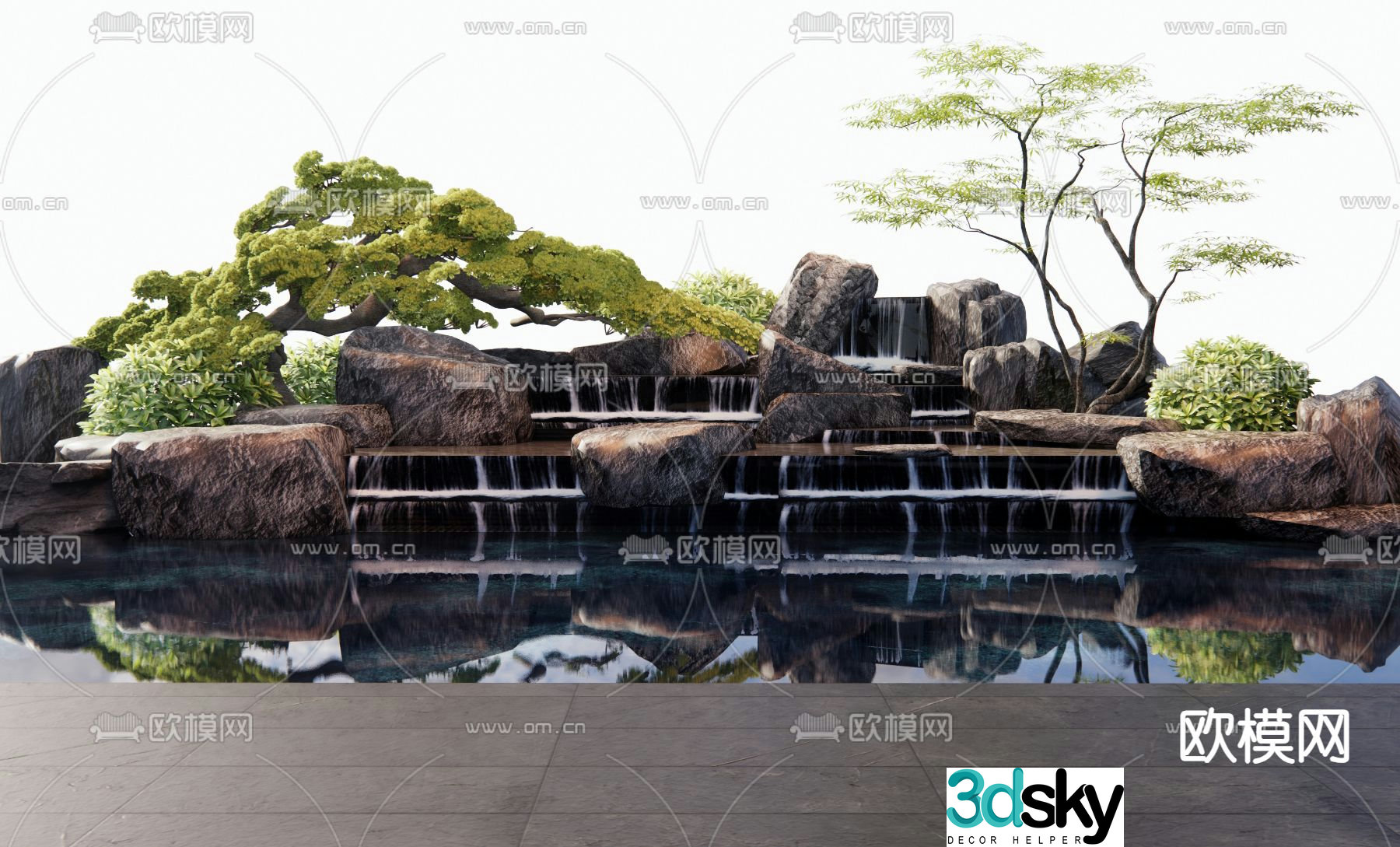 New Chinese style rockery waterscape overlapping water landscape 3D model