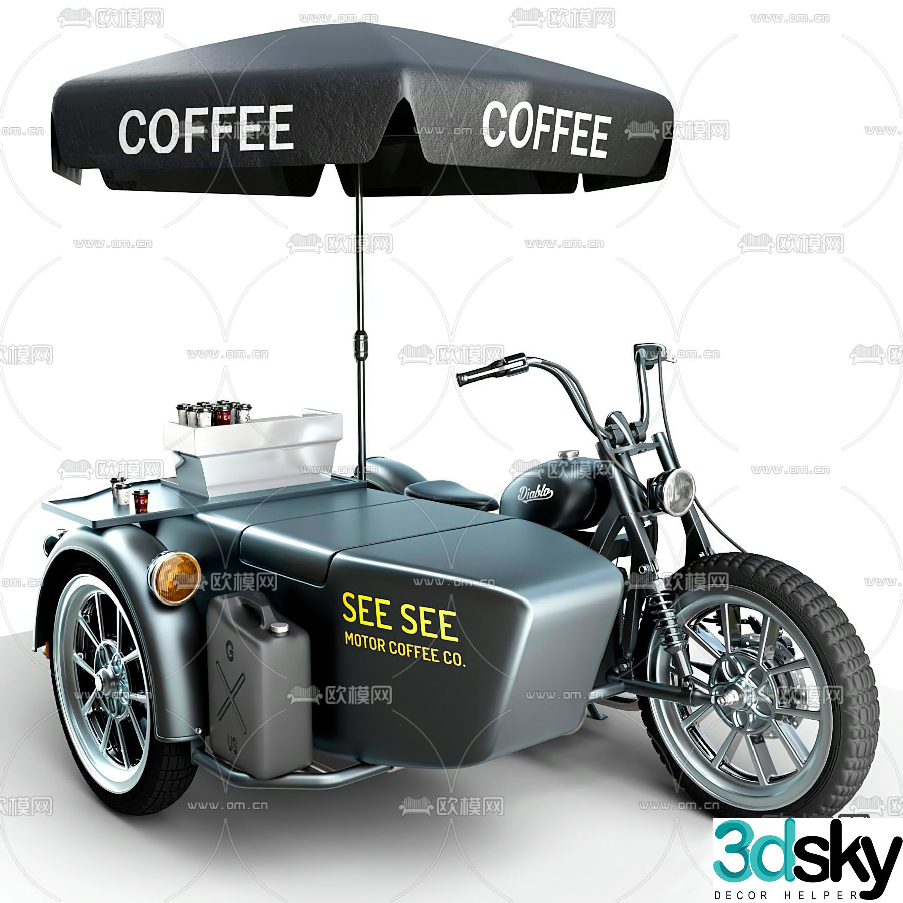 Coffee vending cart dining cart 3d model