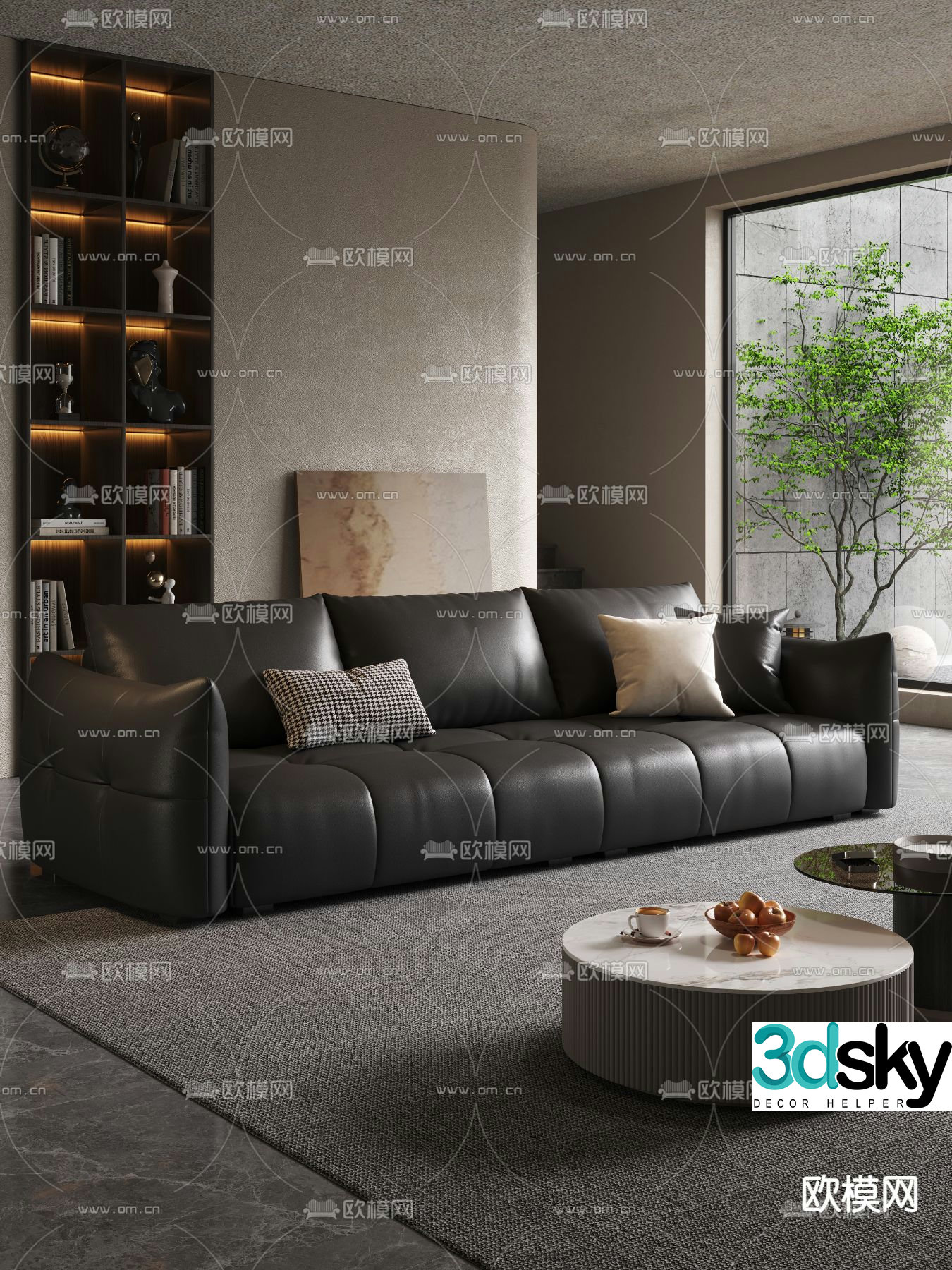 leather sofa three seater sofa 3d model
