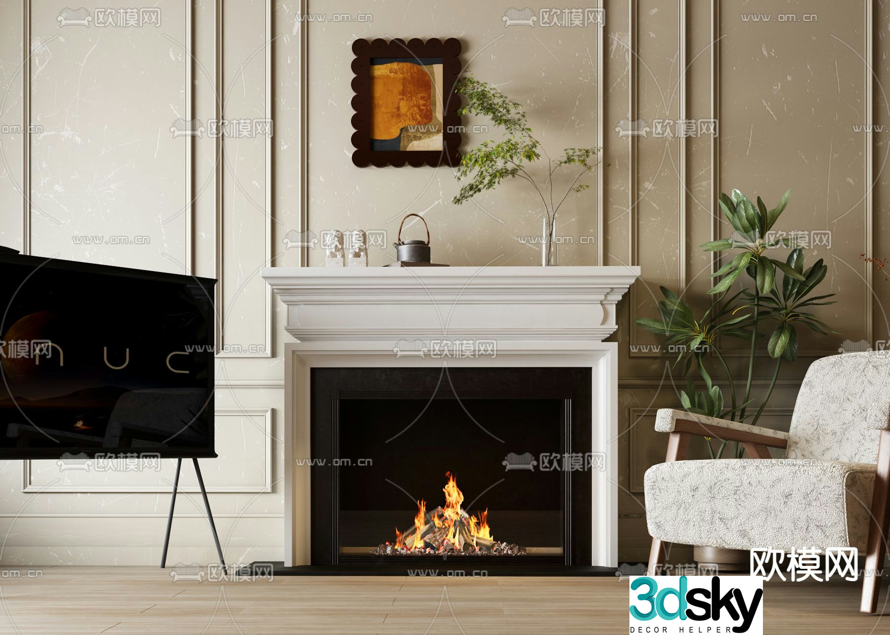 American fireplace 3d model